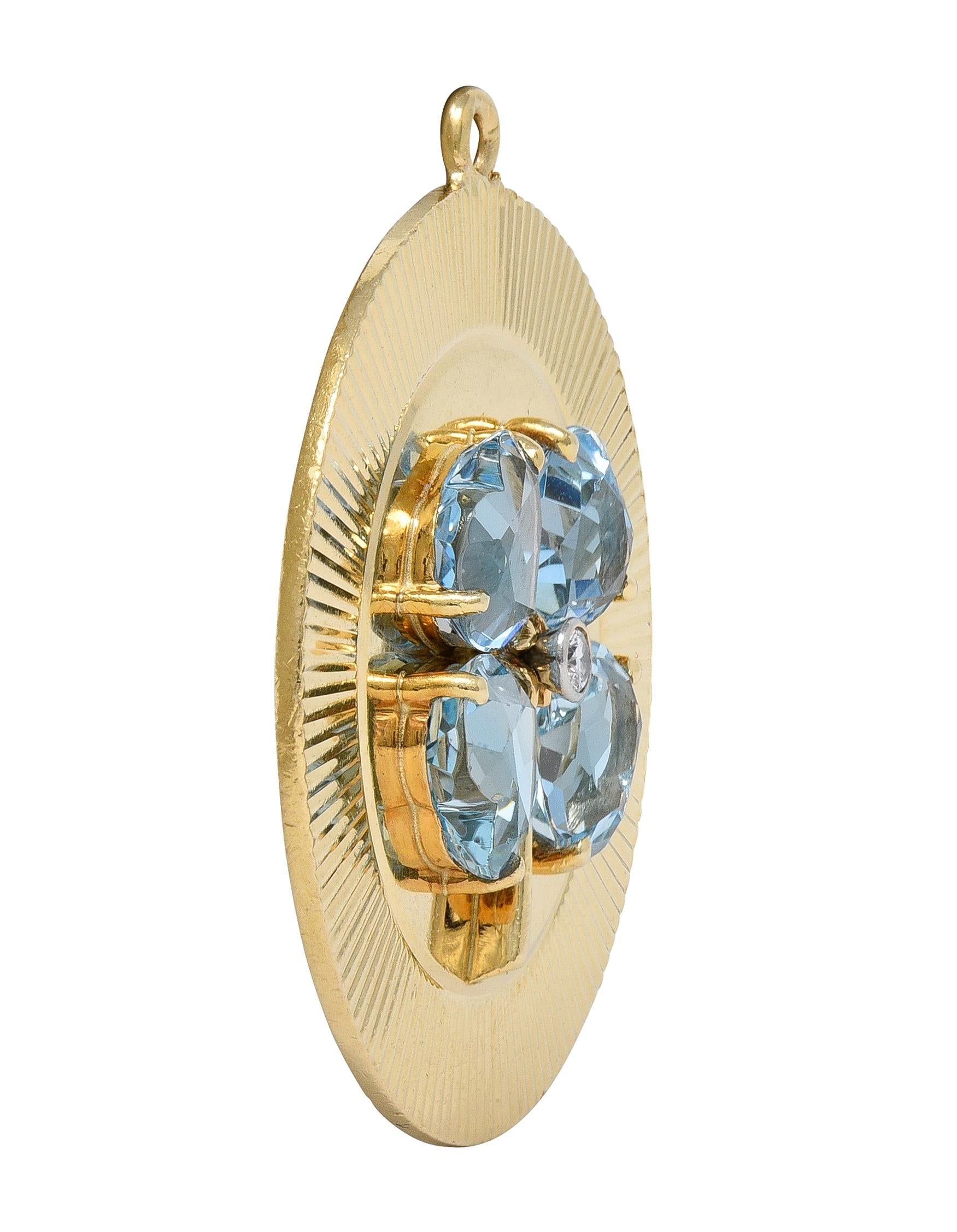 Tiffany & Co. 1950's Aquamarine Diamond 14K Gold Vintage Four Leaf Clover Charm