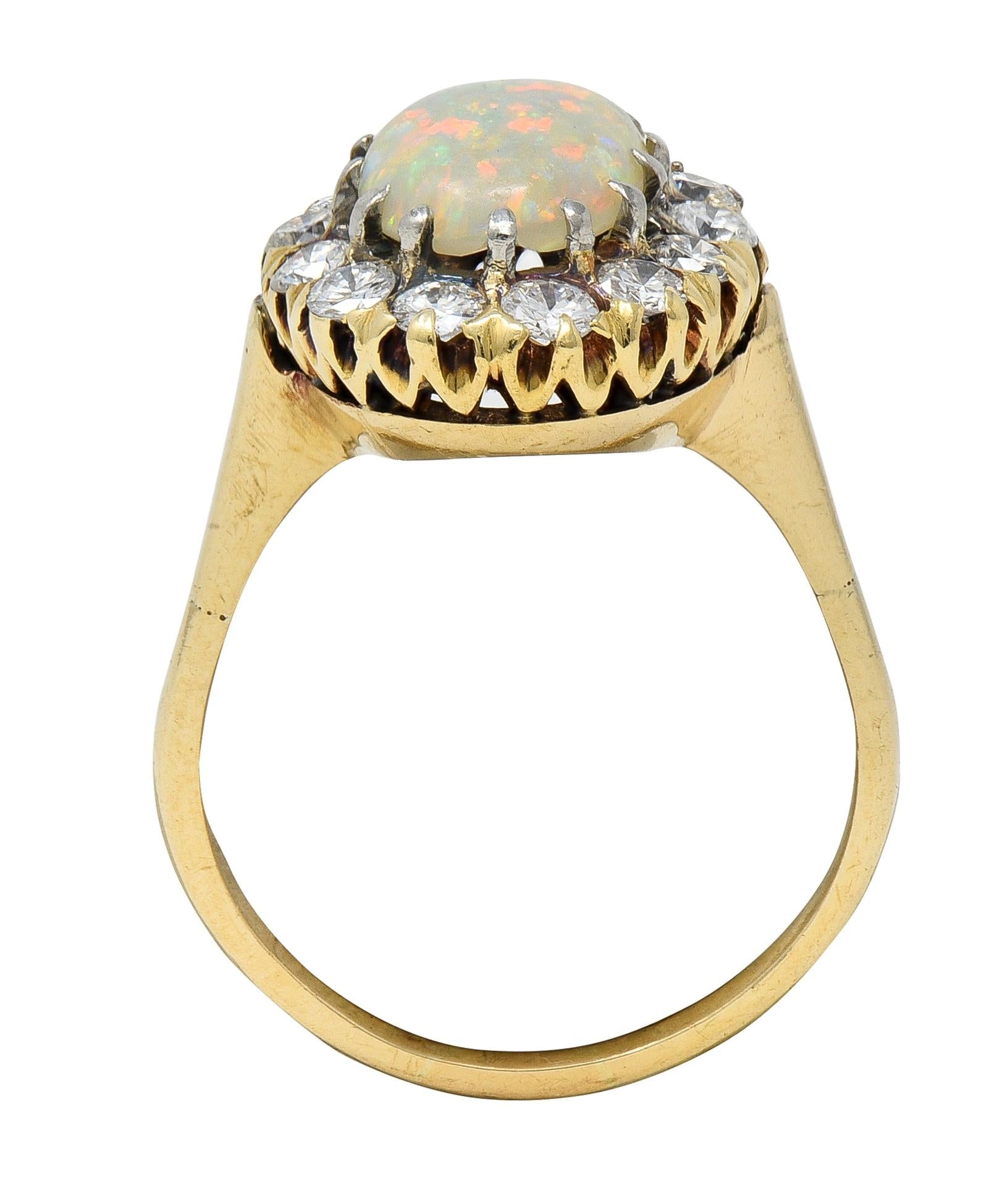Edwardian Opal Diamond Platinum 14 Karat Yellow Gold Antique Halo Ring