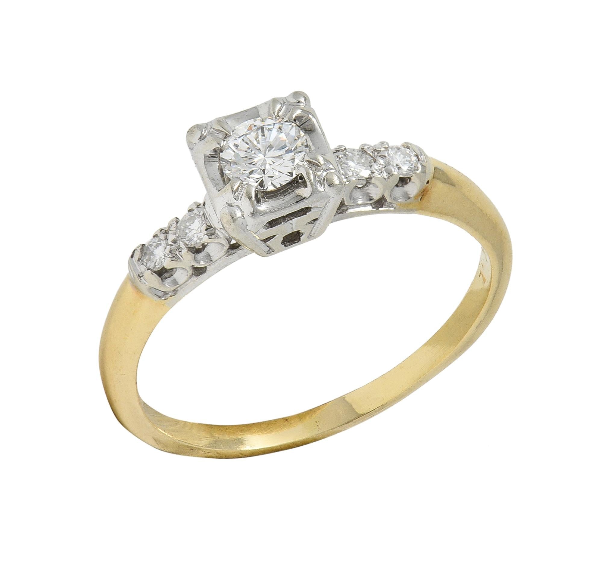 Retro 0.35 CTW Transitional Cut Diamond 14 Karat Gold Vintage Engagement Ring