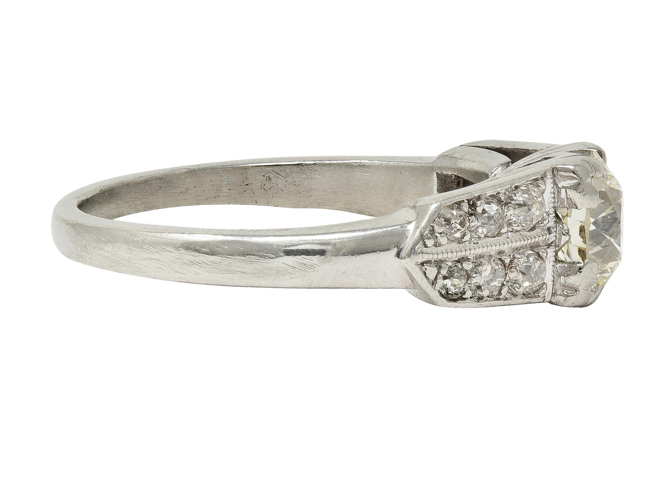 Late Art Deco 1.10 CTW Old European Diamond Platinum Vintage Engagement Ring