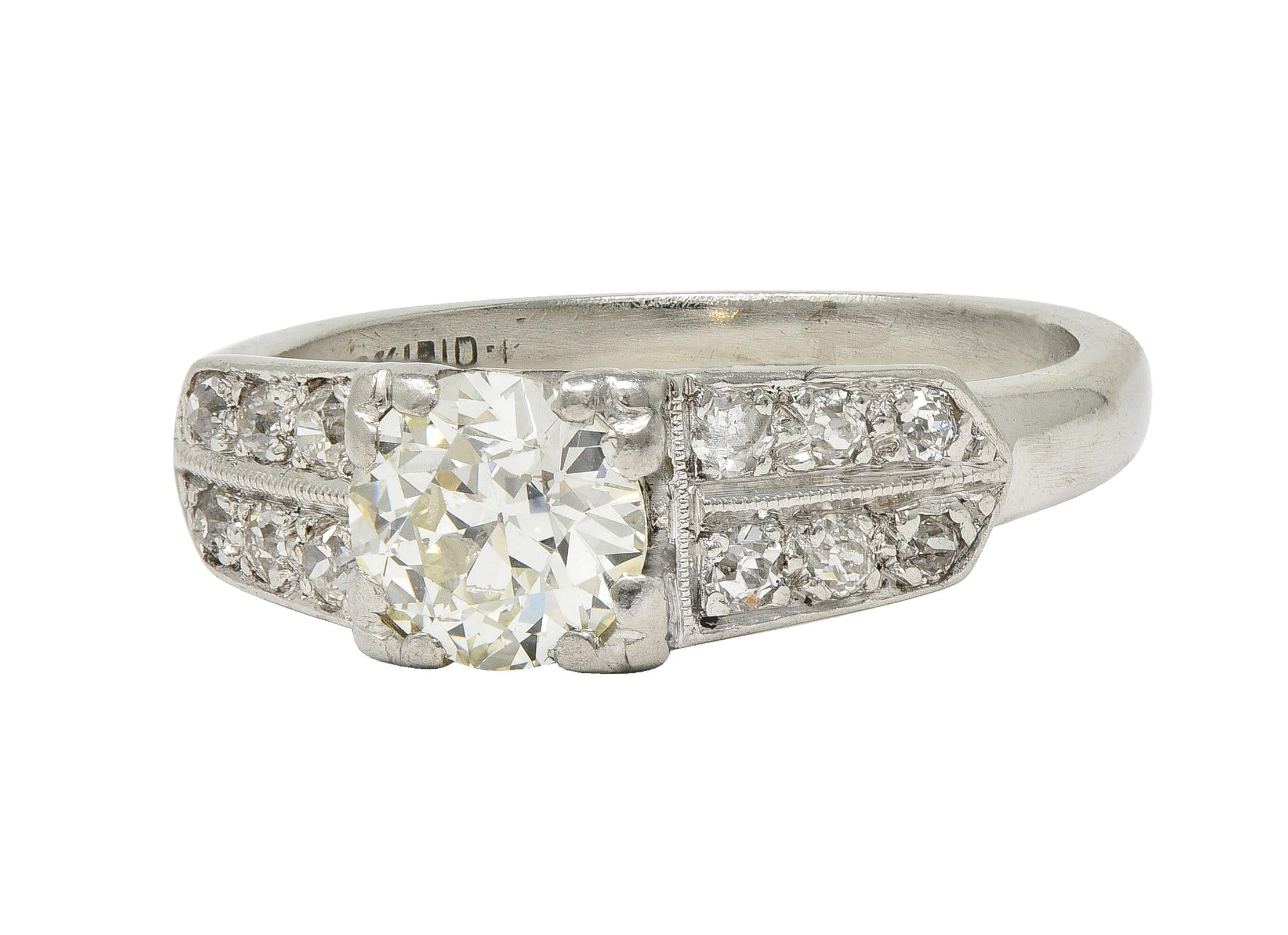 Late Art Deco 1.10 CTW Old European Diamond Platinum Vintage Engagement Ring