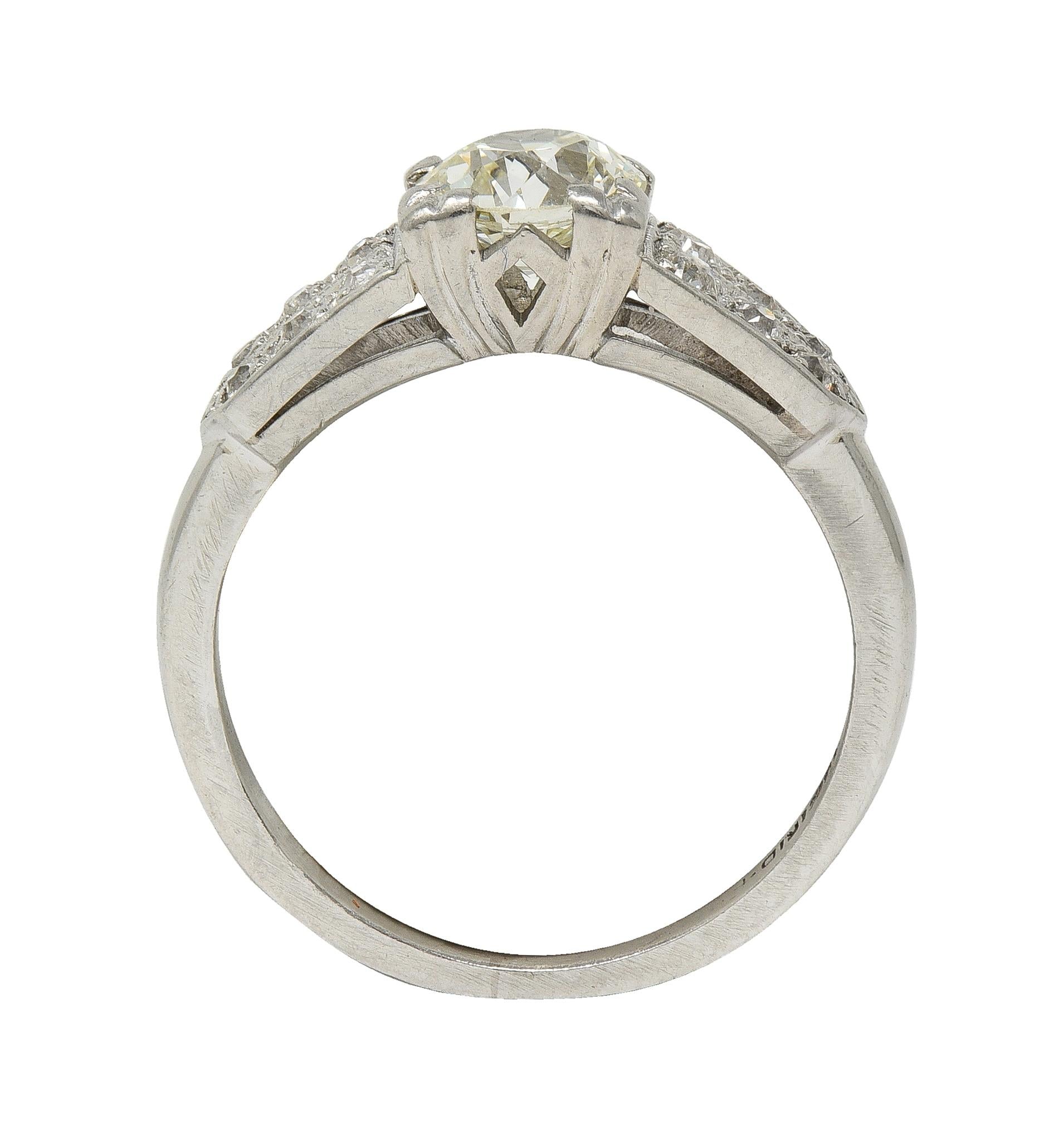 Late Art Deco 1.10 CTW Old European Diamond Platinum Vintage Engagement Ring