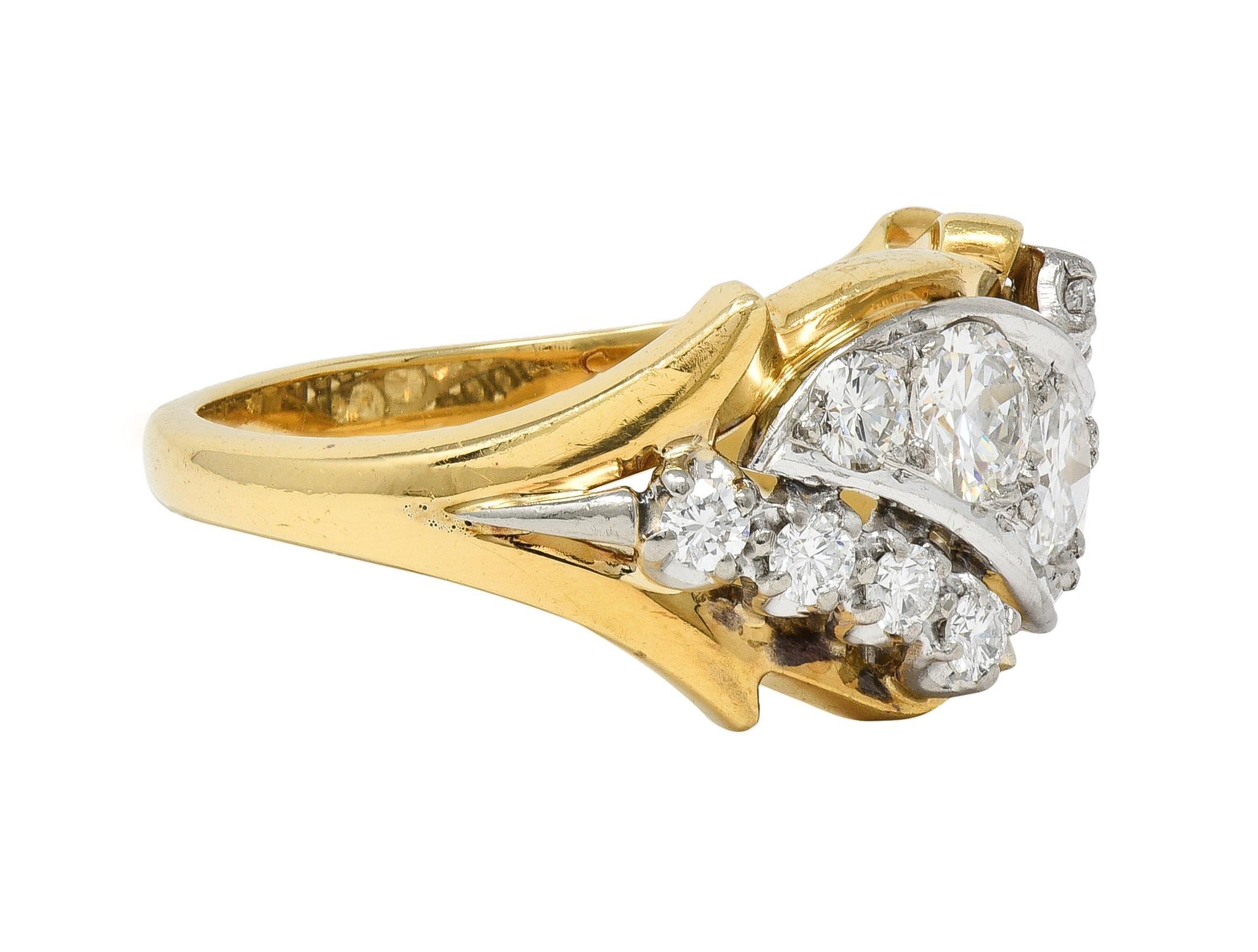 Mid-Century 1.12 CTW Diamond Platinum 18 Karat Gold Vintage Twist Band Ring