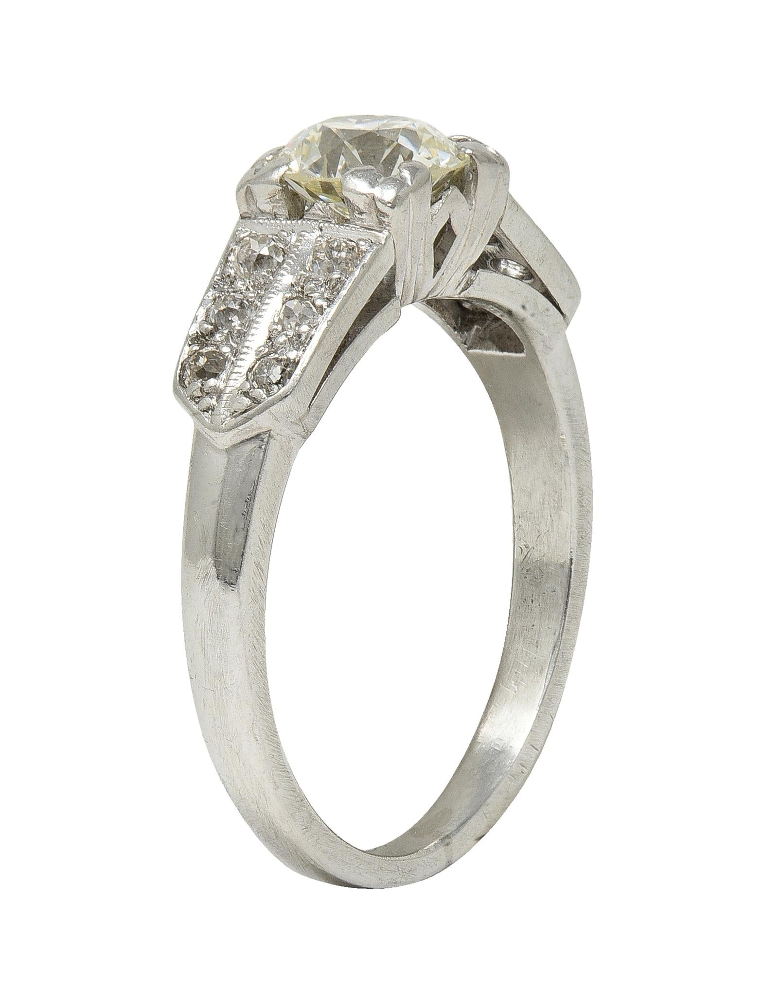 Late Art Deco 1.10 CTW Old European Diamond Platinum Vintage Engagement Ring