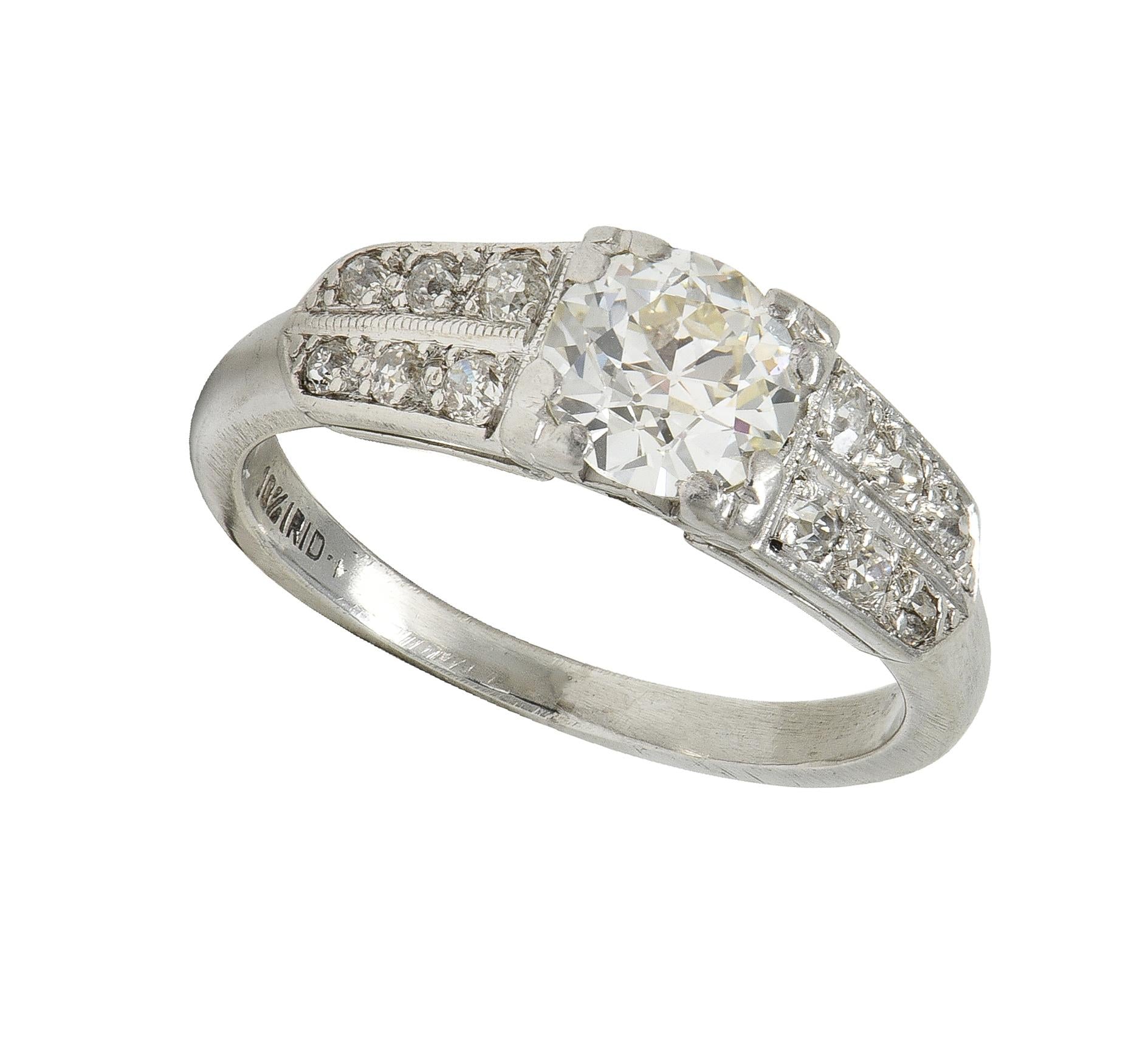 Late Art Deco 1.10 CTW Old European Diamond Platinum Vintage Engagement Ring