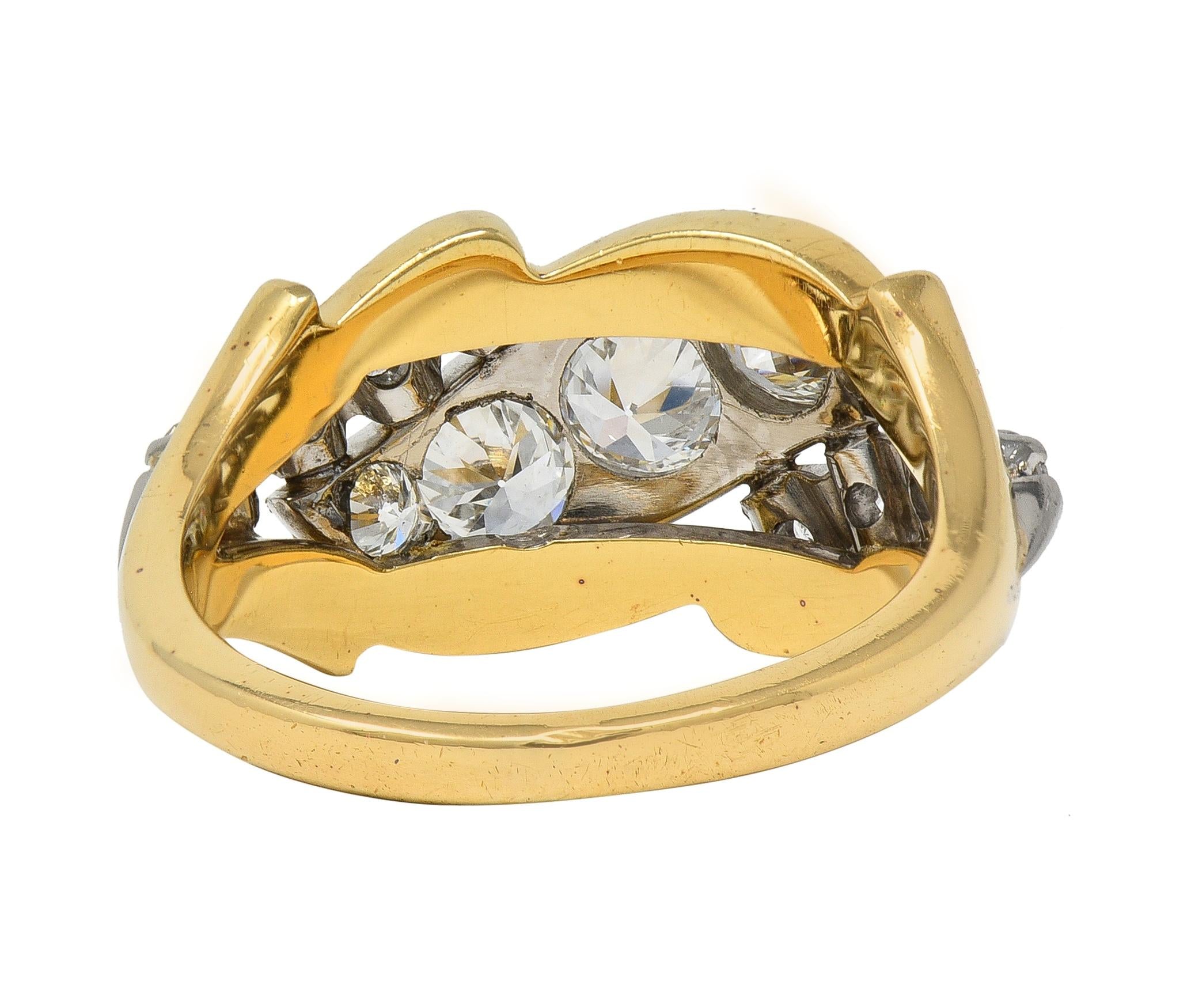 Mid-Century 1.12 CTW Diamond Platinum 18 Karat Gold Vintage Twist Band Ring