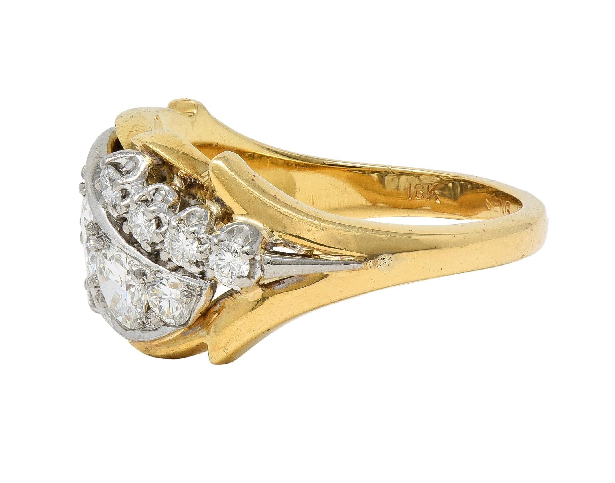 Mid-Century 1.12 CTW Diamond Platinum 18 Karat Gold Vintage Twist Band Ring