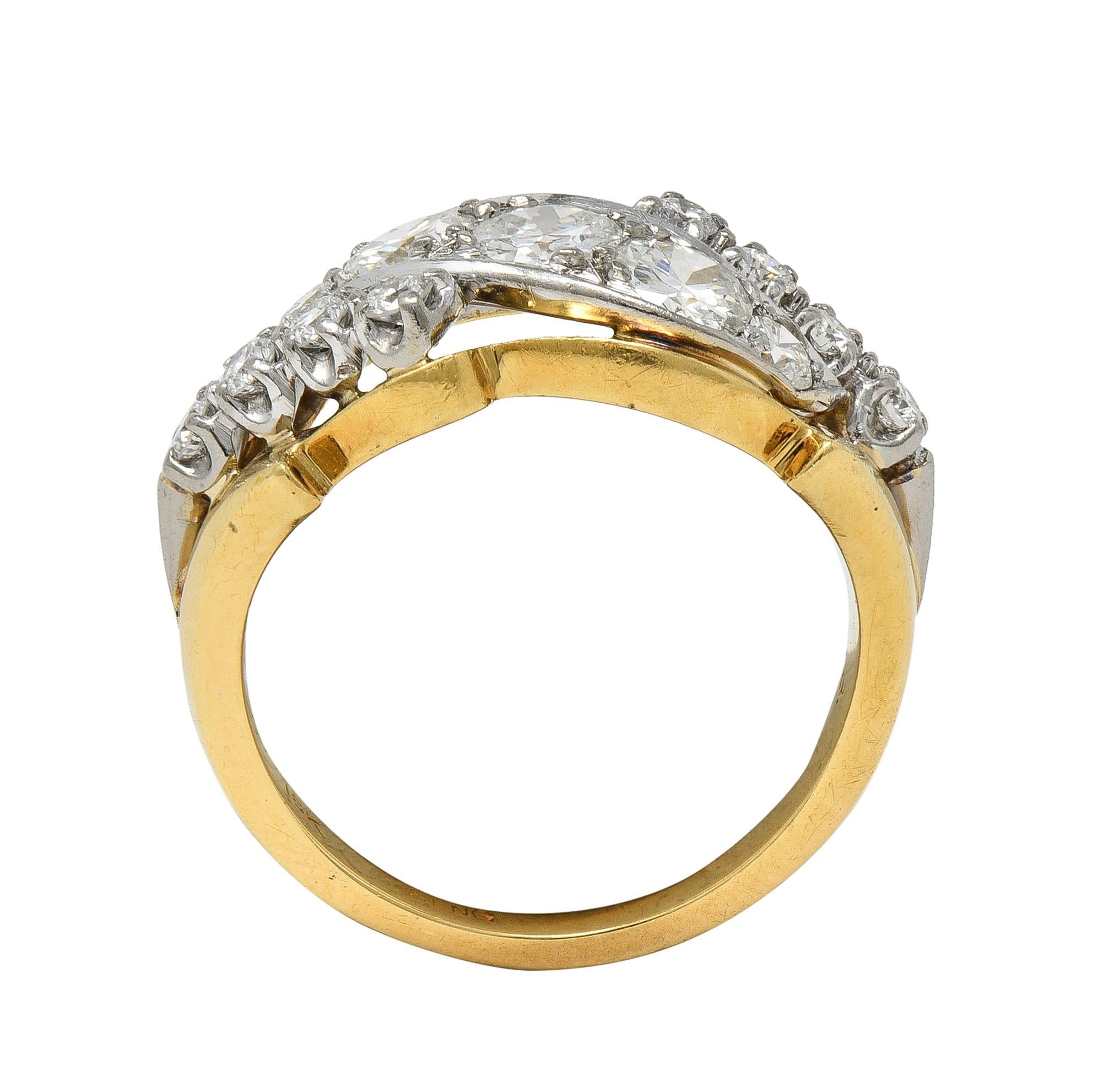 Mid-Century 1.12 CTW Diamond Platinum 18 Karat Gold Vintage Twist Band Ring