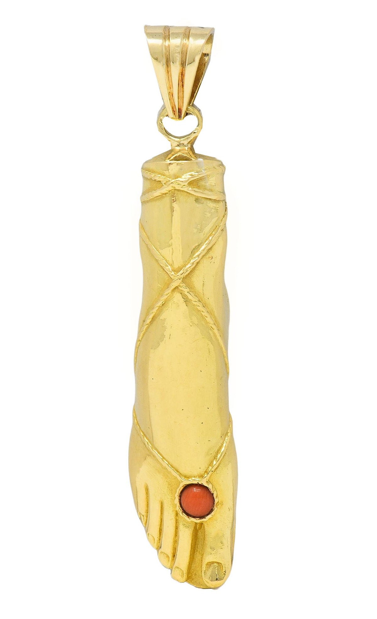 Fred Paris 1970's French Coral 18 Karat Yellow Gold Vintage Foot Pendant