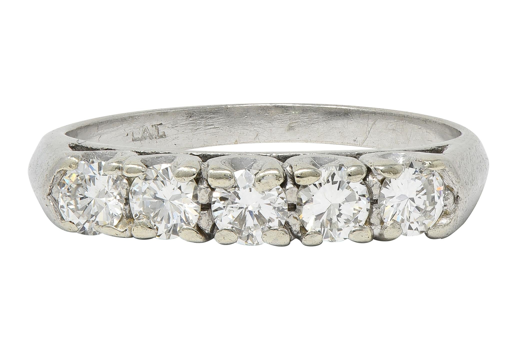 Mid-Century 0.75 CTW Diamond Platinum Vintage Fishtail Band Ring