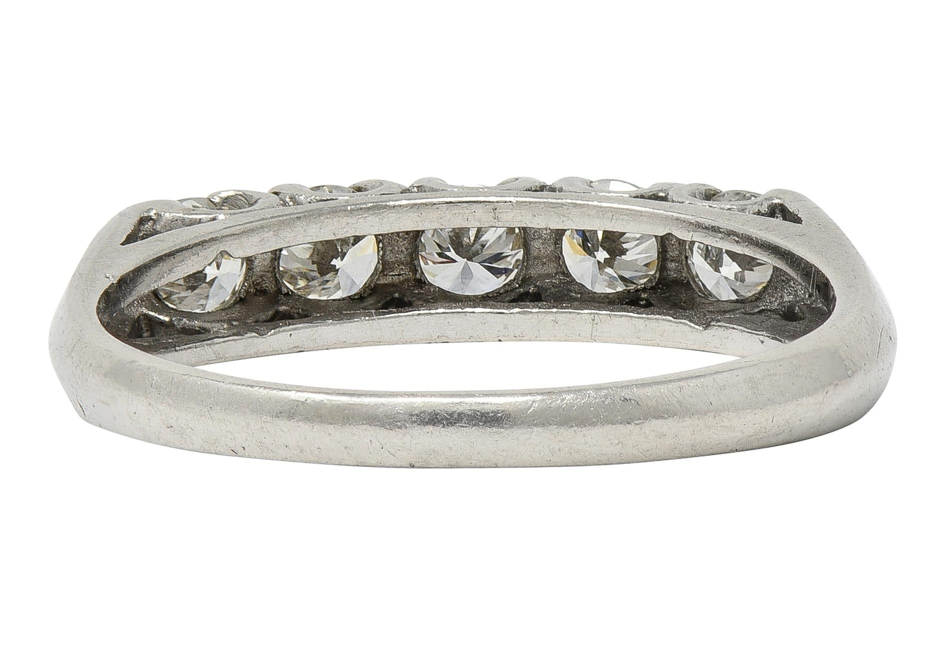 Mid-Century 0.75 CTW Diamond Platinum Vintage Fishtail Band Ring