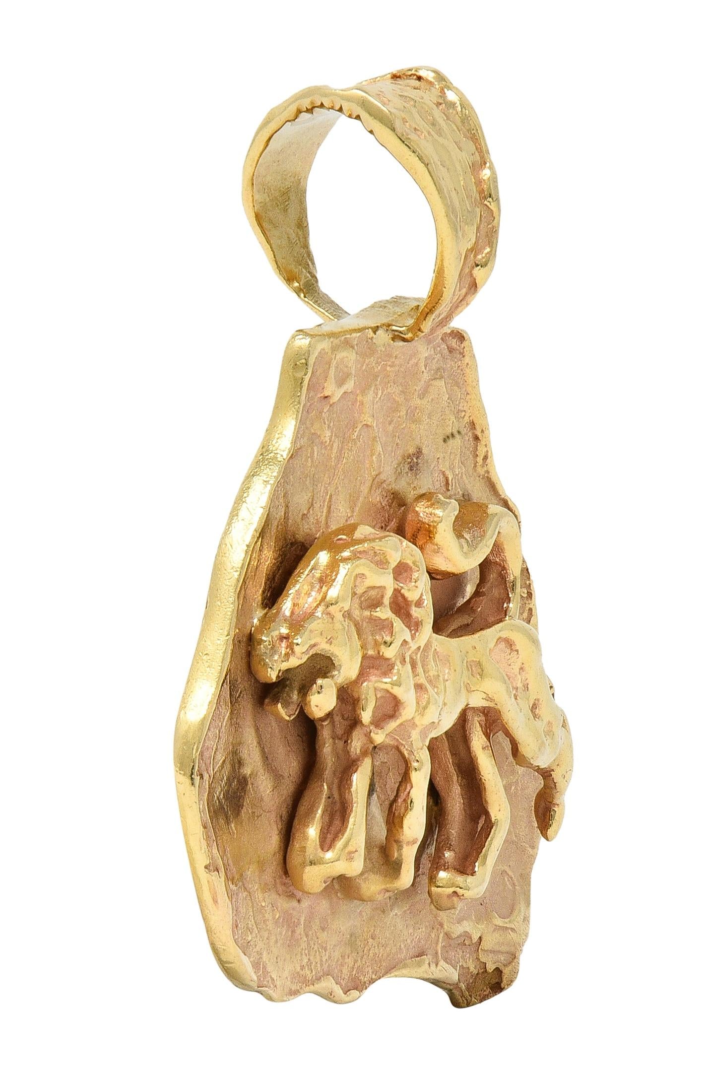 Brutalist 14 Karat Yellow Gold Leo Lion Vintage Zodiac Pendant