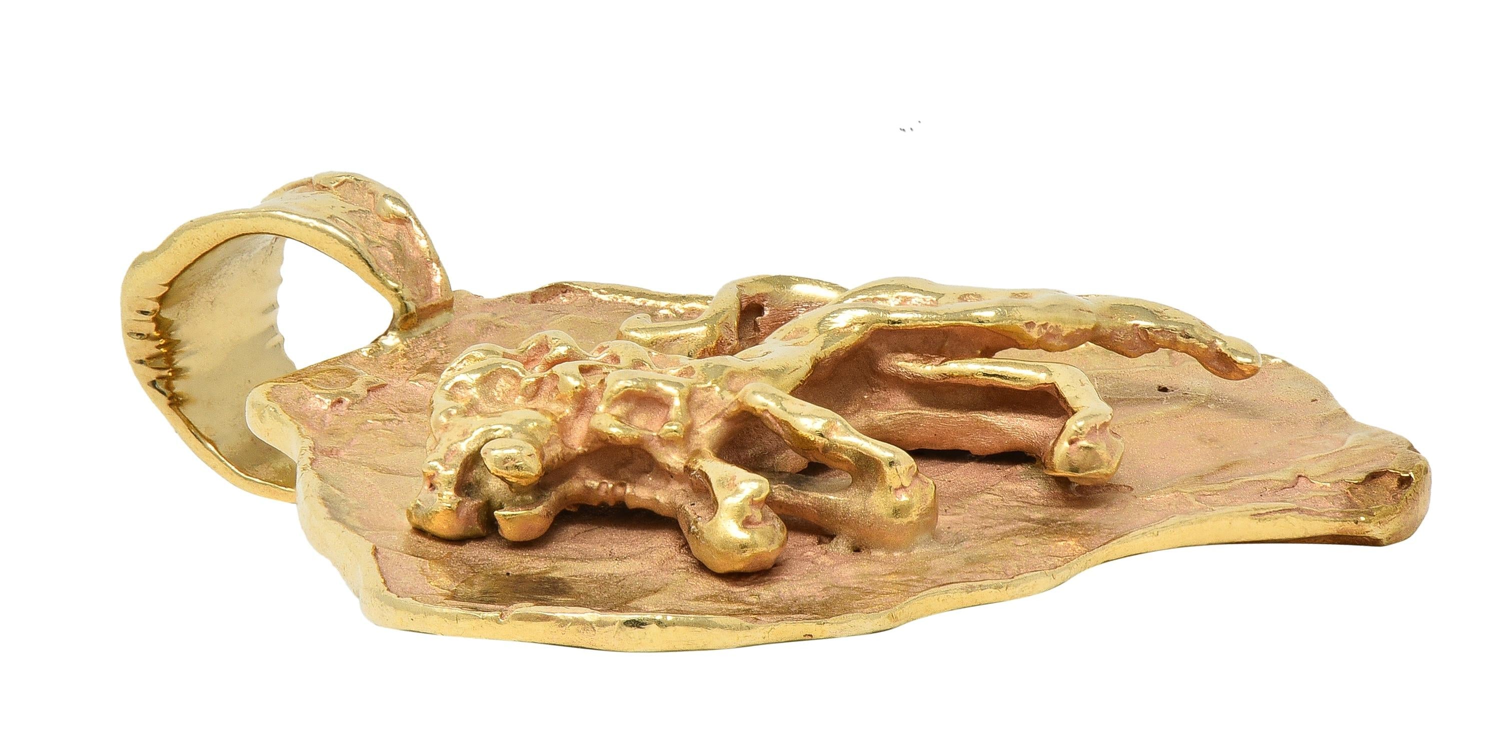 Brutalist 14 Karat Yellow Gold Leo Lion Vintage Zodiac Pendant