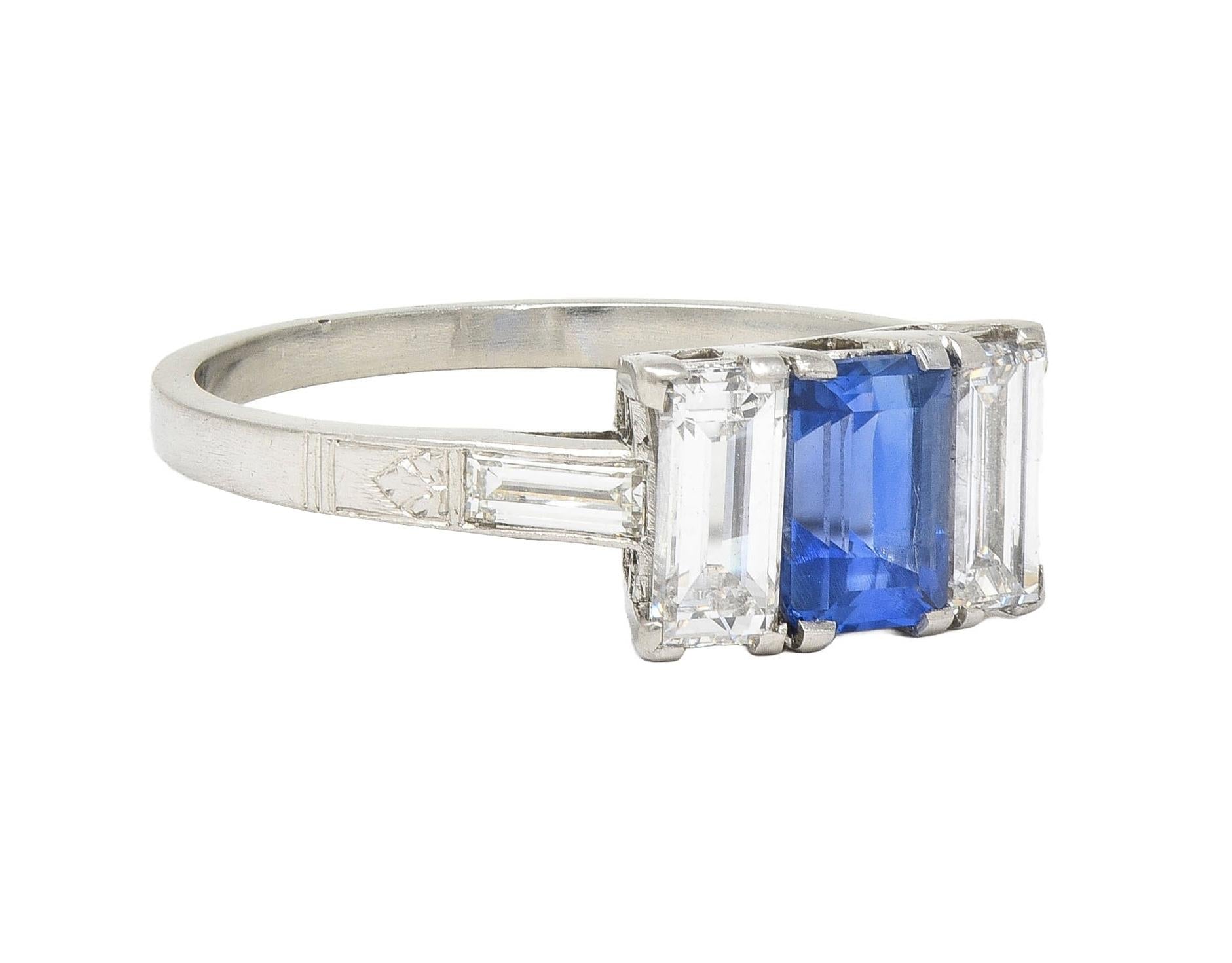 J.E.Caldwell Art Deco 1.82 CTW Sapphire Diamond Platinum Vintage 3 Stone Ring
