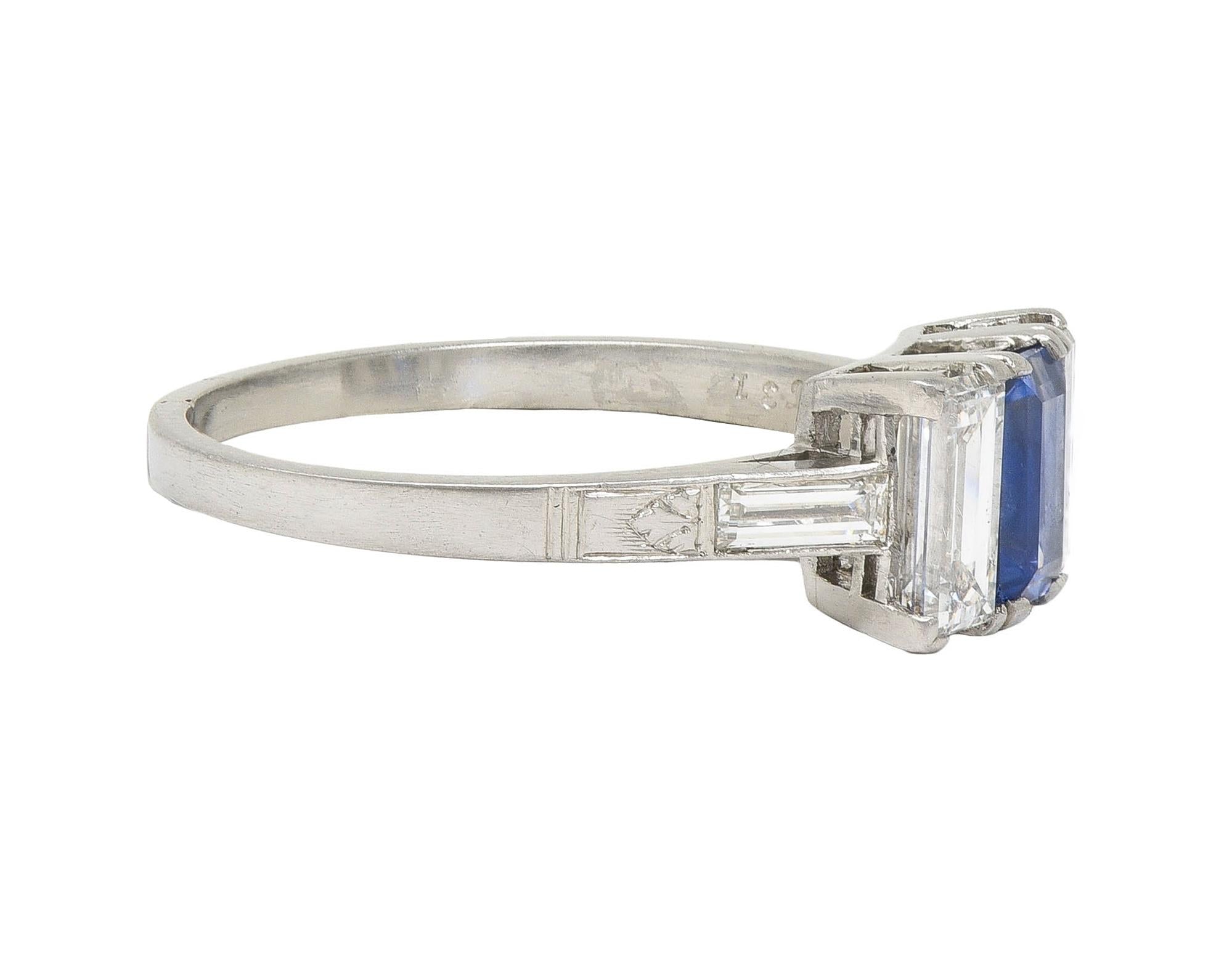 J.E.Caldwell Art Deco 1.82 CTW Sapphire Diamond Platinum Vintage 3 Stone Ring