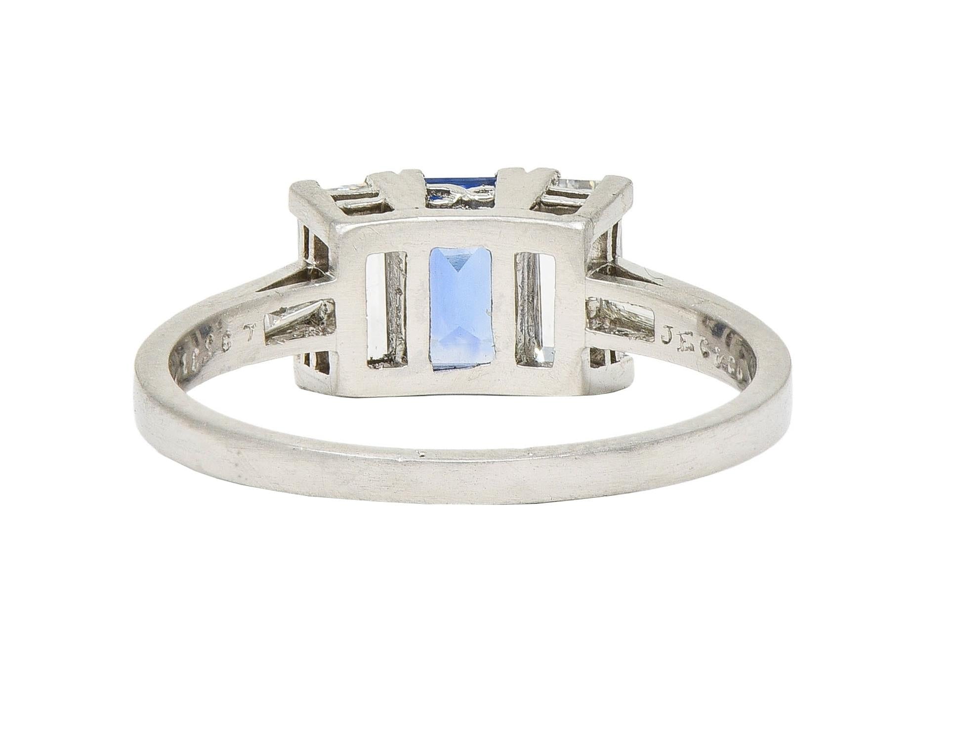 J.E.Caldwell Art Deco 1.82 CTW Sapphire Diamond Platinum Vintage 3 Stone Ring