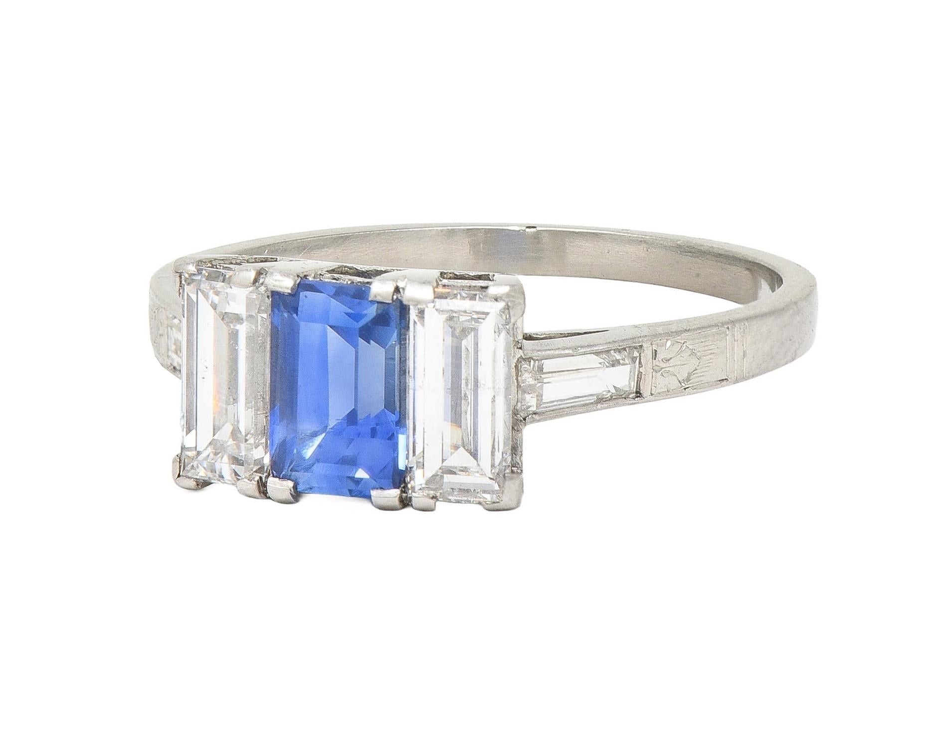 J.E.Caldwell Art Deco 1.82 CTW Sapphire Diamond Platinum Vintage 3 Stone Ring