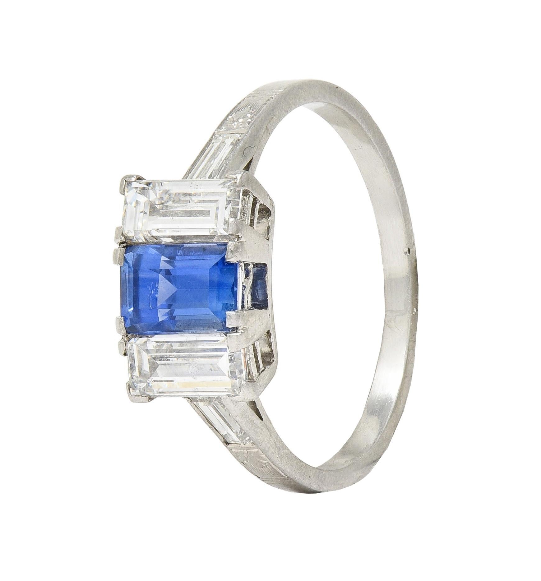 J.E.Caldwell Art Deco 1.82 CTW Sapphire Diamond Platinum Vintage 3 Stone Ring