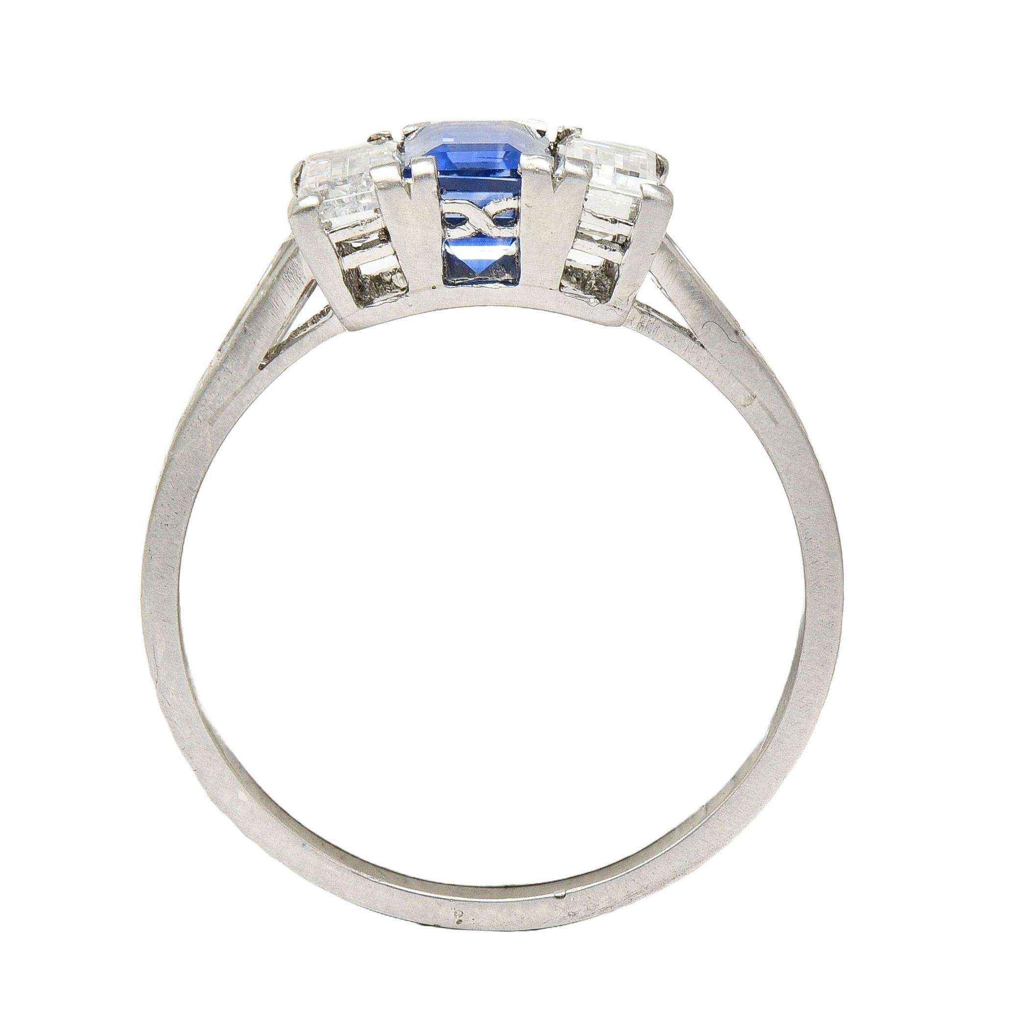 J.E.Caldwell Art Deco 1.82 CTW Sapphire Diamond Platinum Vintage 3 Stone Ring