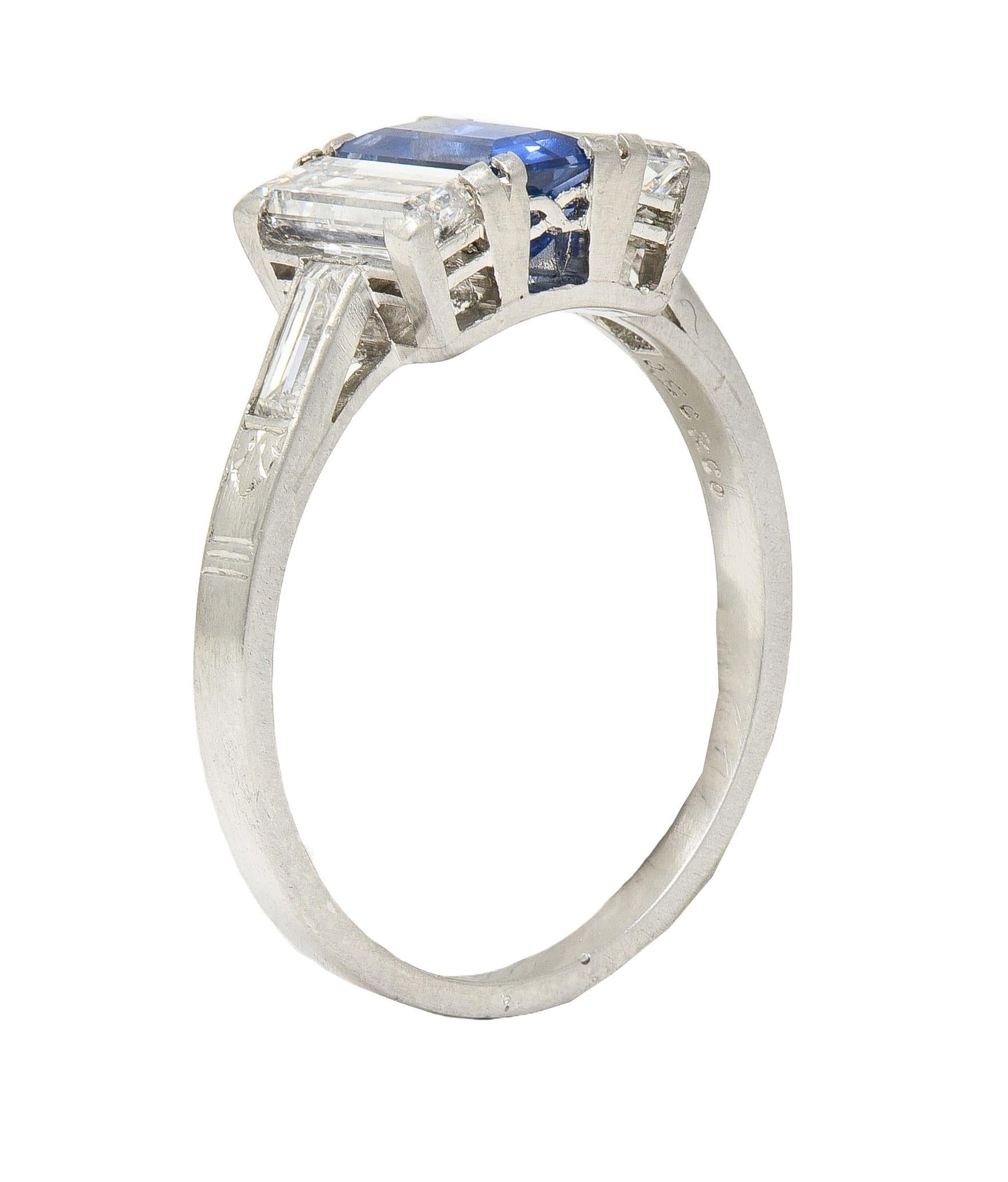 J.E.Caldwell Art Deco 1.82 CTW Sapphire Diamond Platinum Vintage 3 Stone Ring