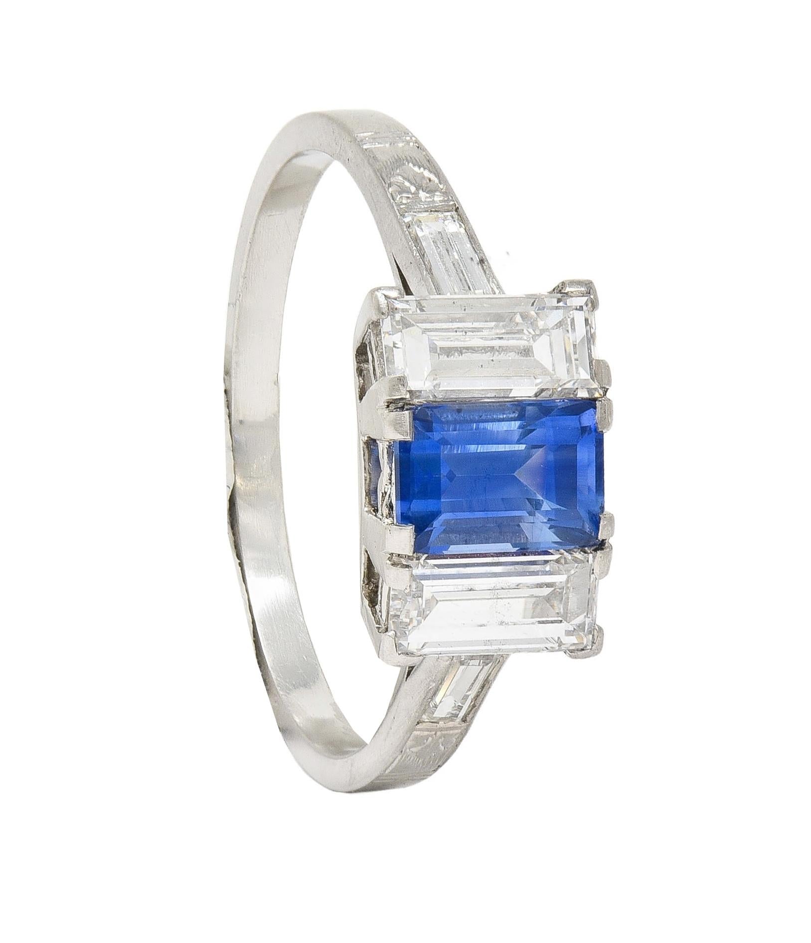 J.E.Caldwell Art Deco 1.82 CTW Sapphire Diamond Platinum Vintage 3 Stone Ring
