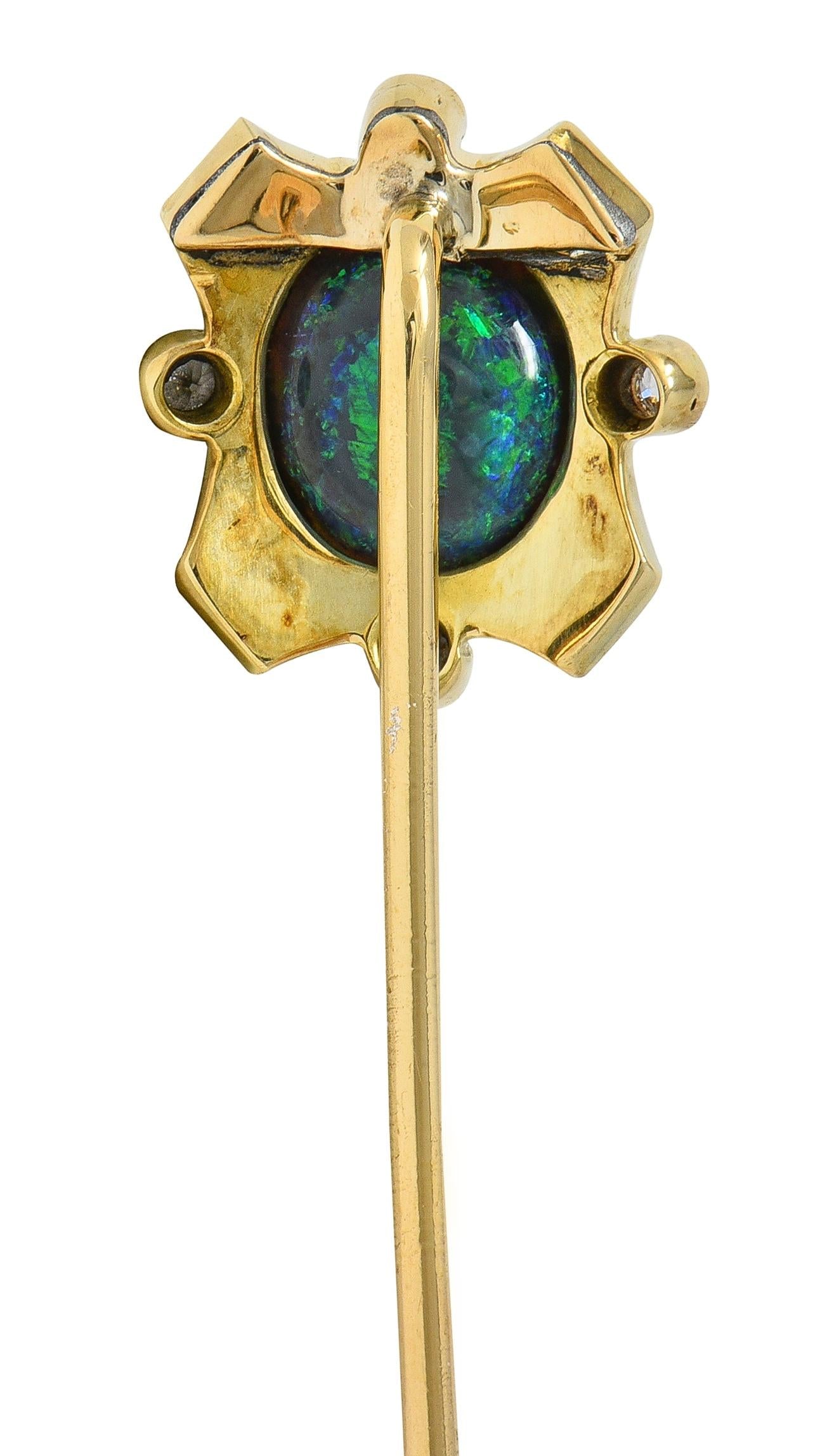 Art Nouveau Opal Diamond Enamel 14 Karat Yellow Gold Antique Stickpin