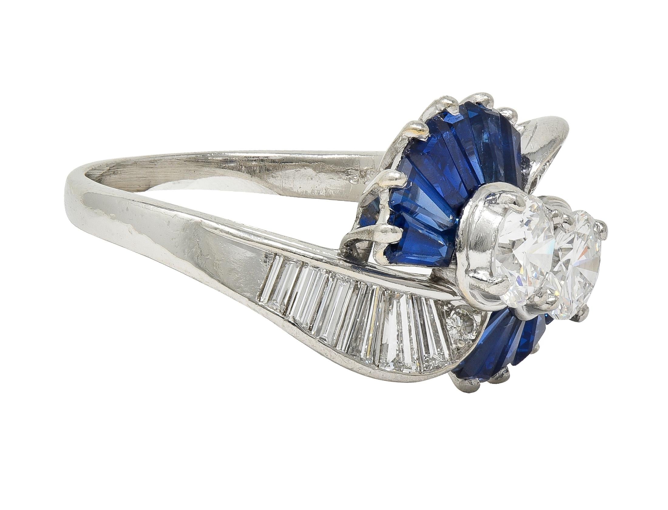 Oscar Heyman 2.00 CTW Sapphire Diamond Platinum Vintage Fanning Bypass Ring