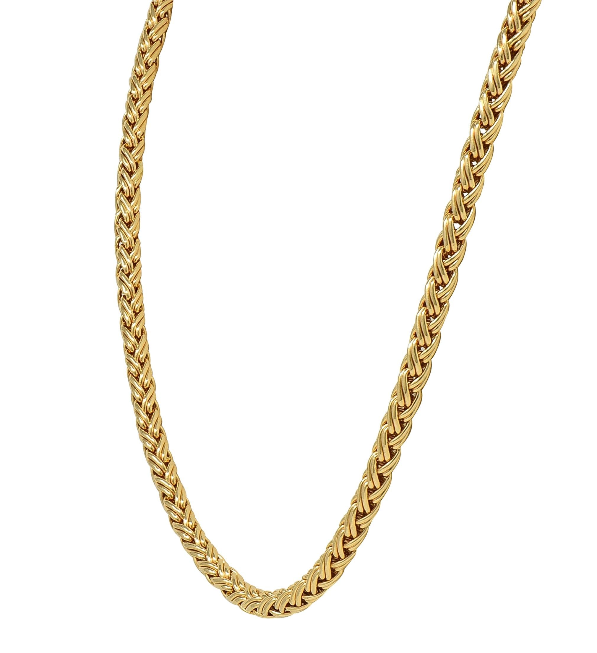 Tiffany & Co. 1980's 14 Karat Yellow Gold Vintage Wheat Chain Necklace
