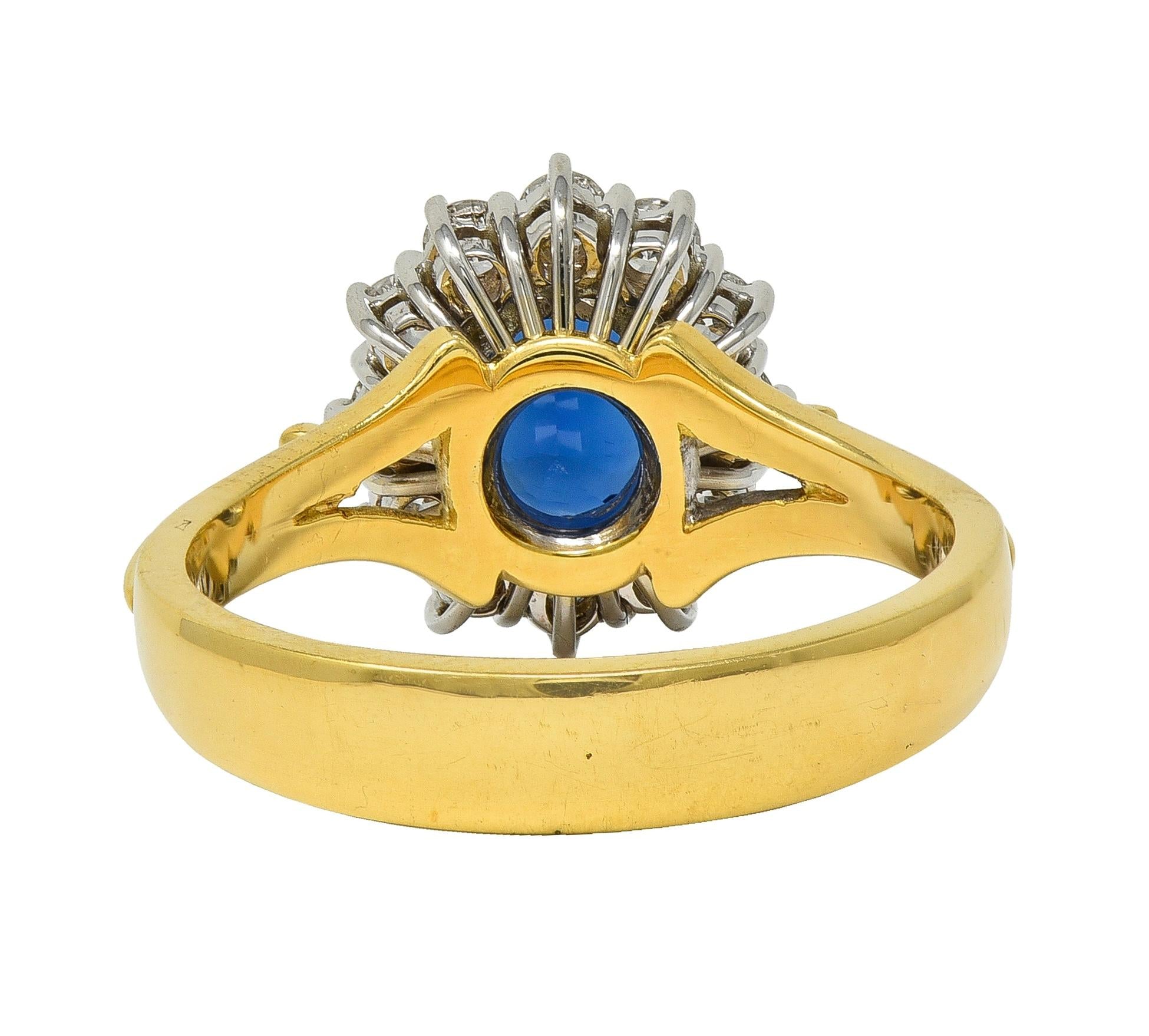 Spark 1990's 2.25 CTW Sapphire Diamond 18 Karat Two-Tone Gold Vintage Halo Ring