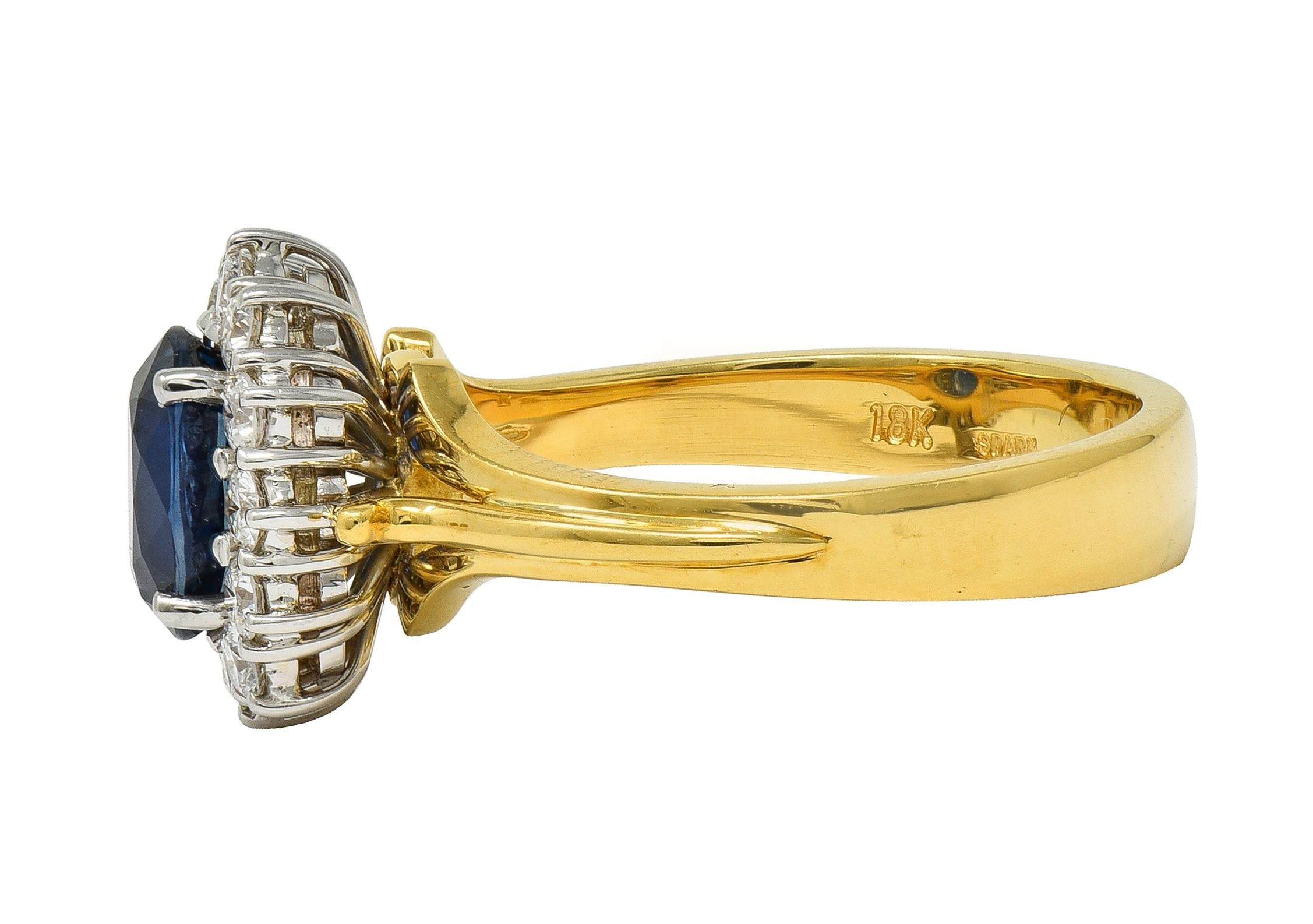 Spark 1990's 2.25 CTW Sapphire Diamond 18 Karat Two-Tone Gold Vintage Halo Ring