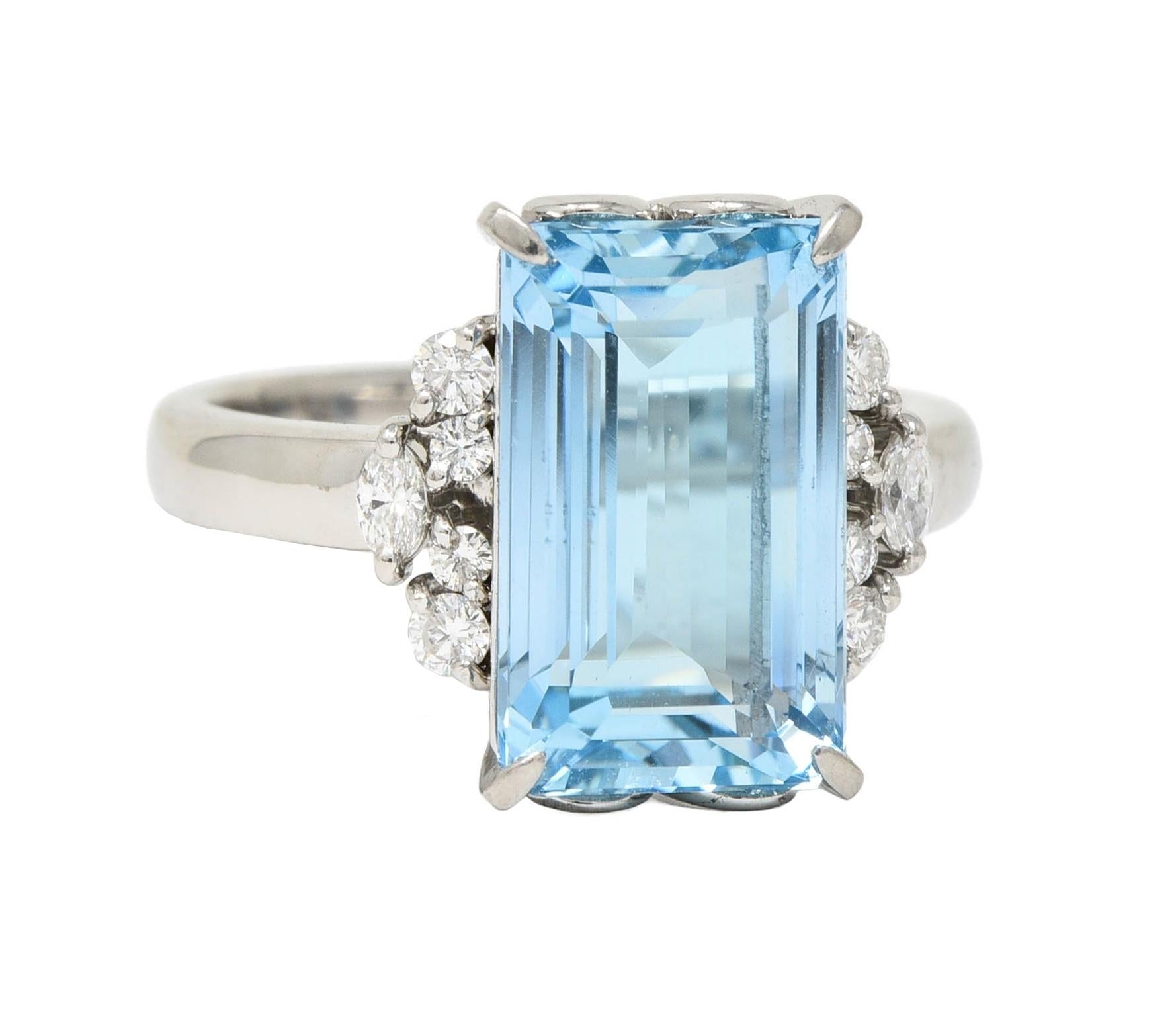 Contemporary 5.71 CTW Aquamarine Diamond Platinum Cluster Cocktail Ring