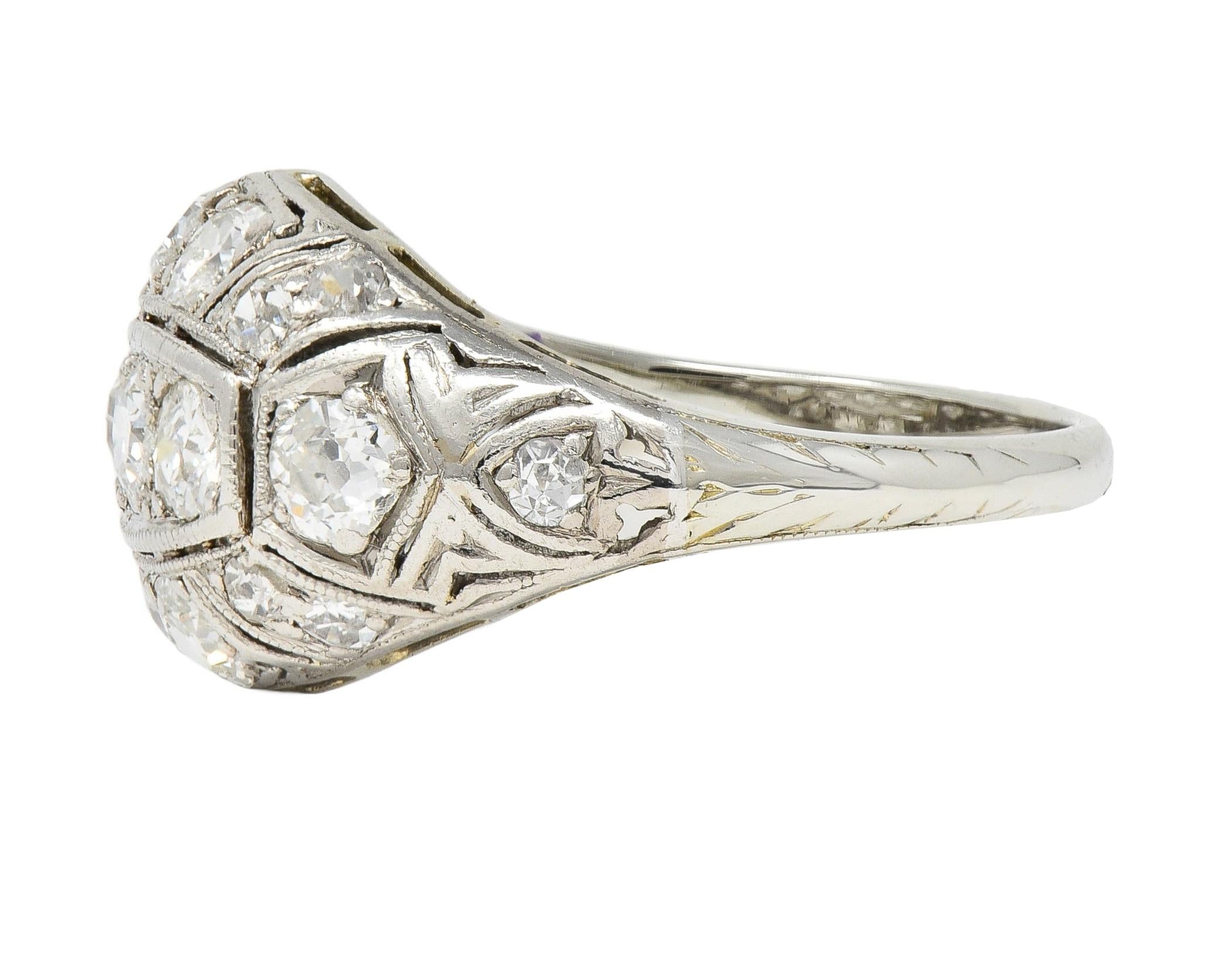 Art Deco 1.55 CTW Diamond 18 Karat White Gold Antique Bombe Band Ring