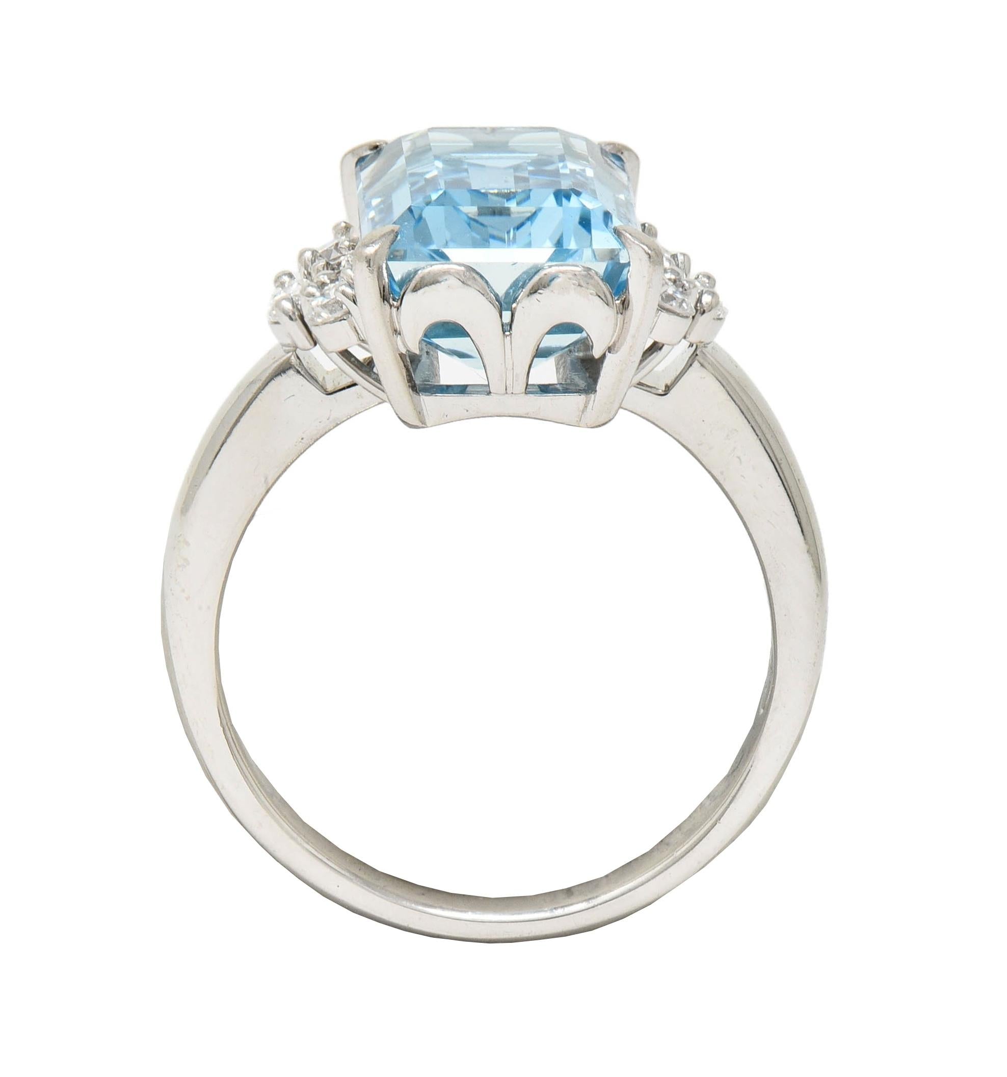 Contemporary 5.71 CTW Aquamarine Diamond Platinum Cluster Cocktail Ring