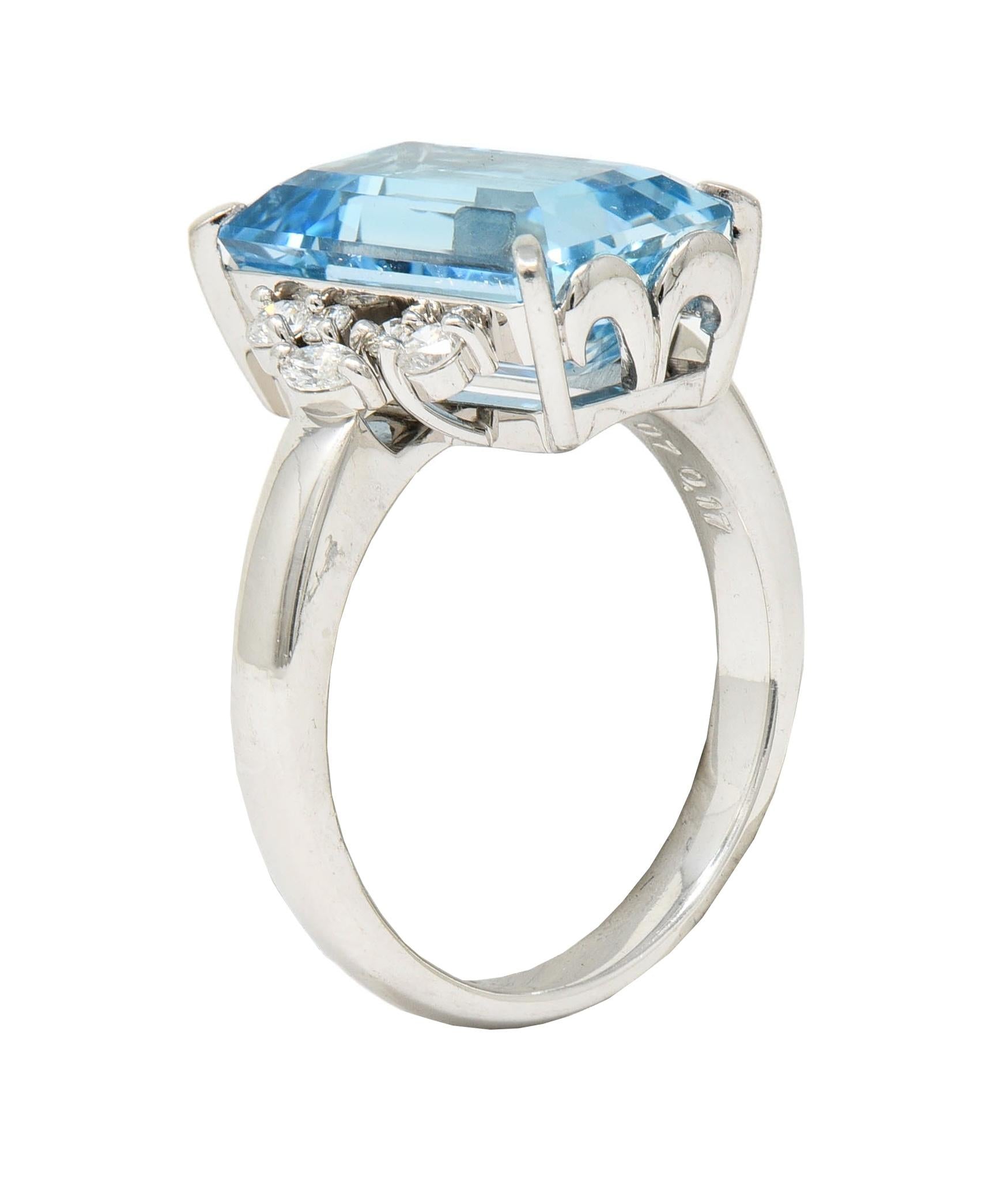 Contemporary 5.71 CTW Aquamarine Diamond Platinum Cluster Cocktail Ring