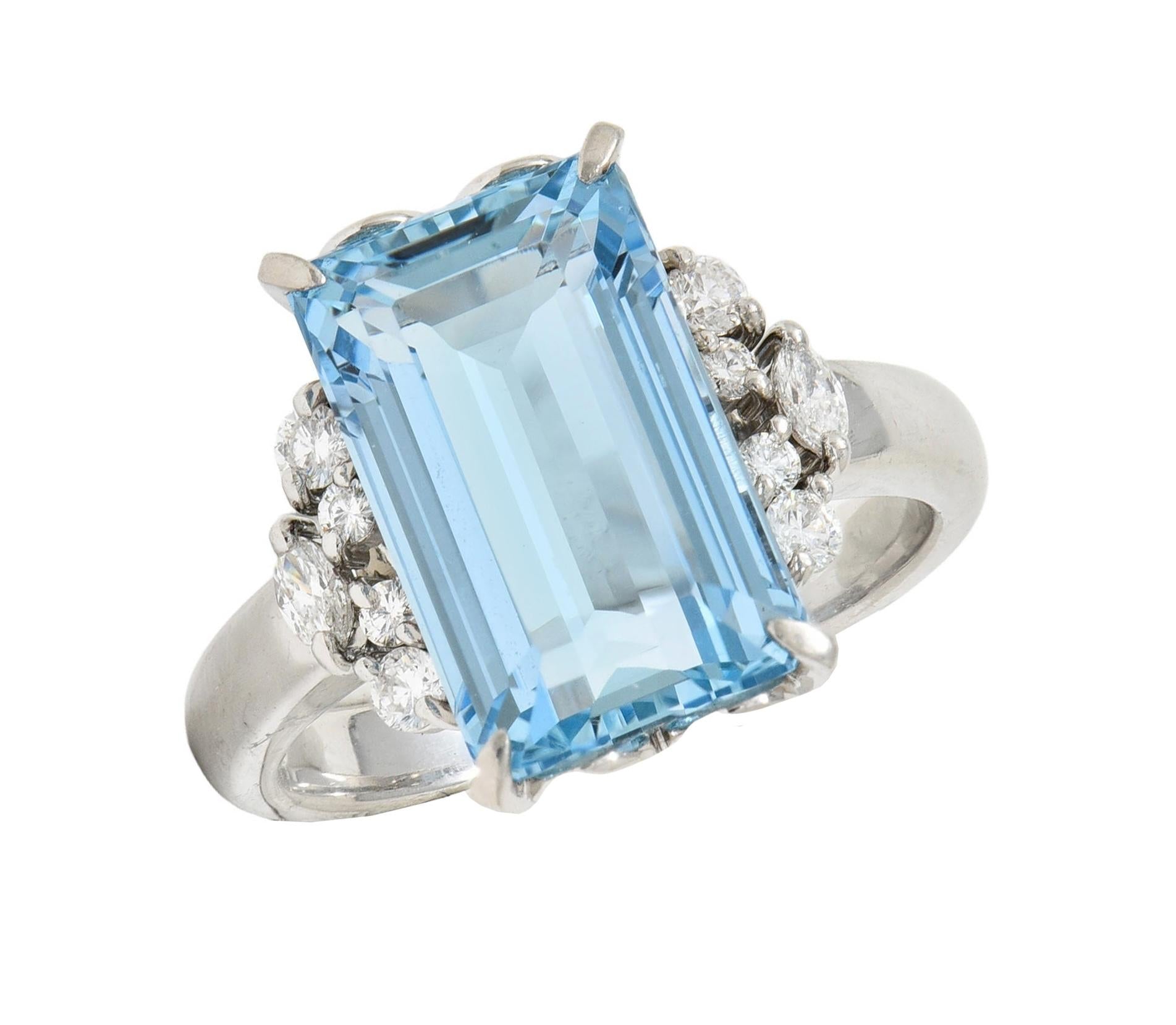 Contemporary 5.71 CTW Aquamarine Diamond Platinum Cluster Cocktail Ring