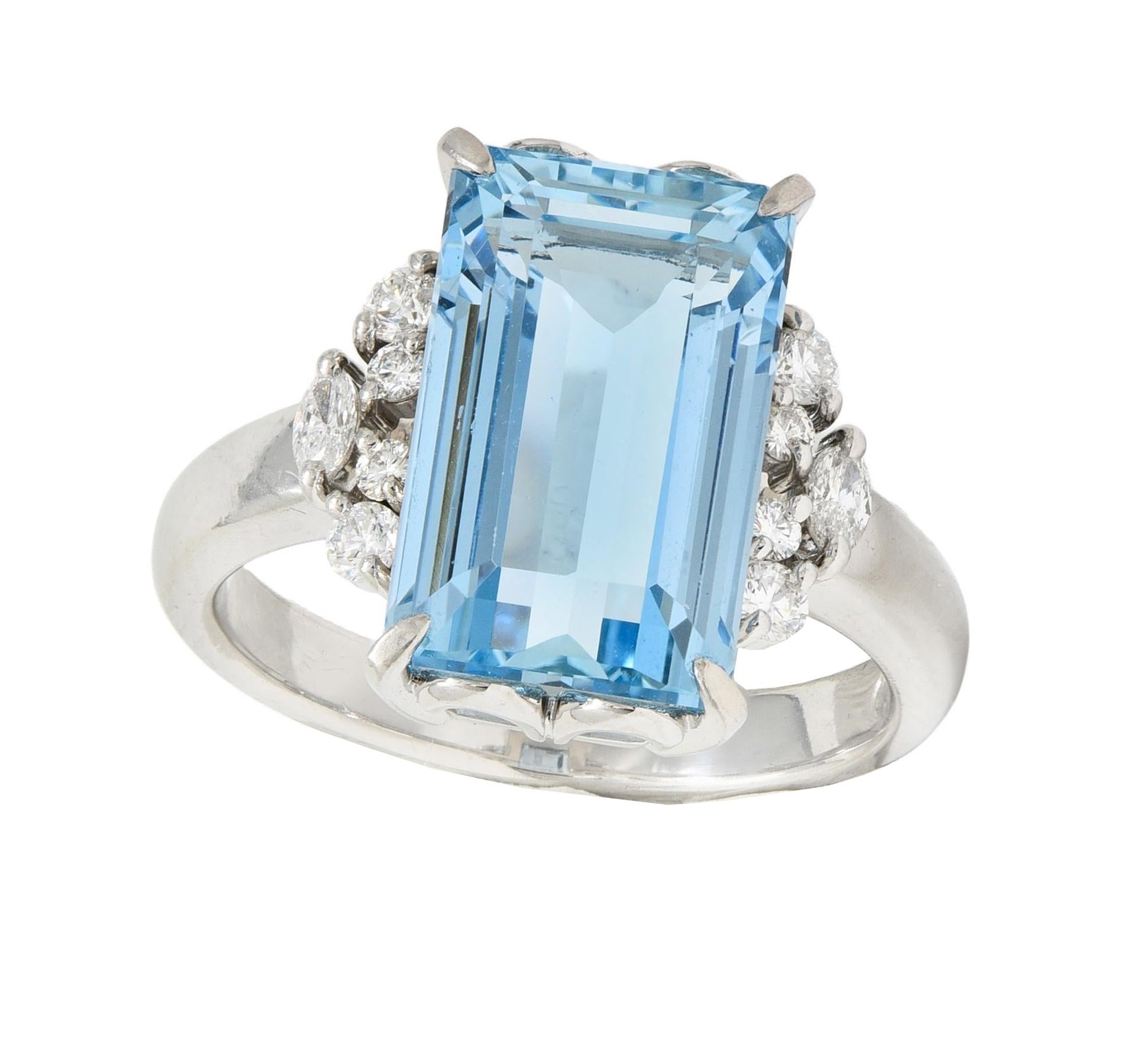 Contemporary 5.71 CTW Aquamarine Diamond Platinum Cluster Cocktail Ring
