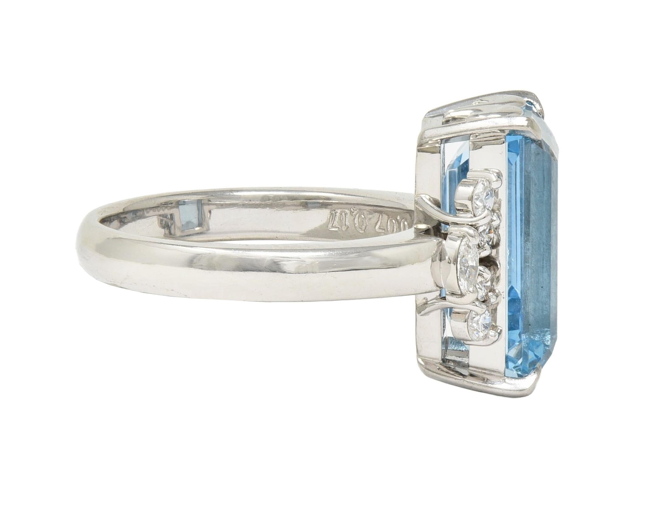Contemporary 5.71 CTW Aquamarine Diamond Platinum Cluster Cocktail Ring