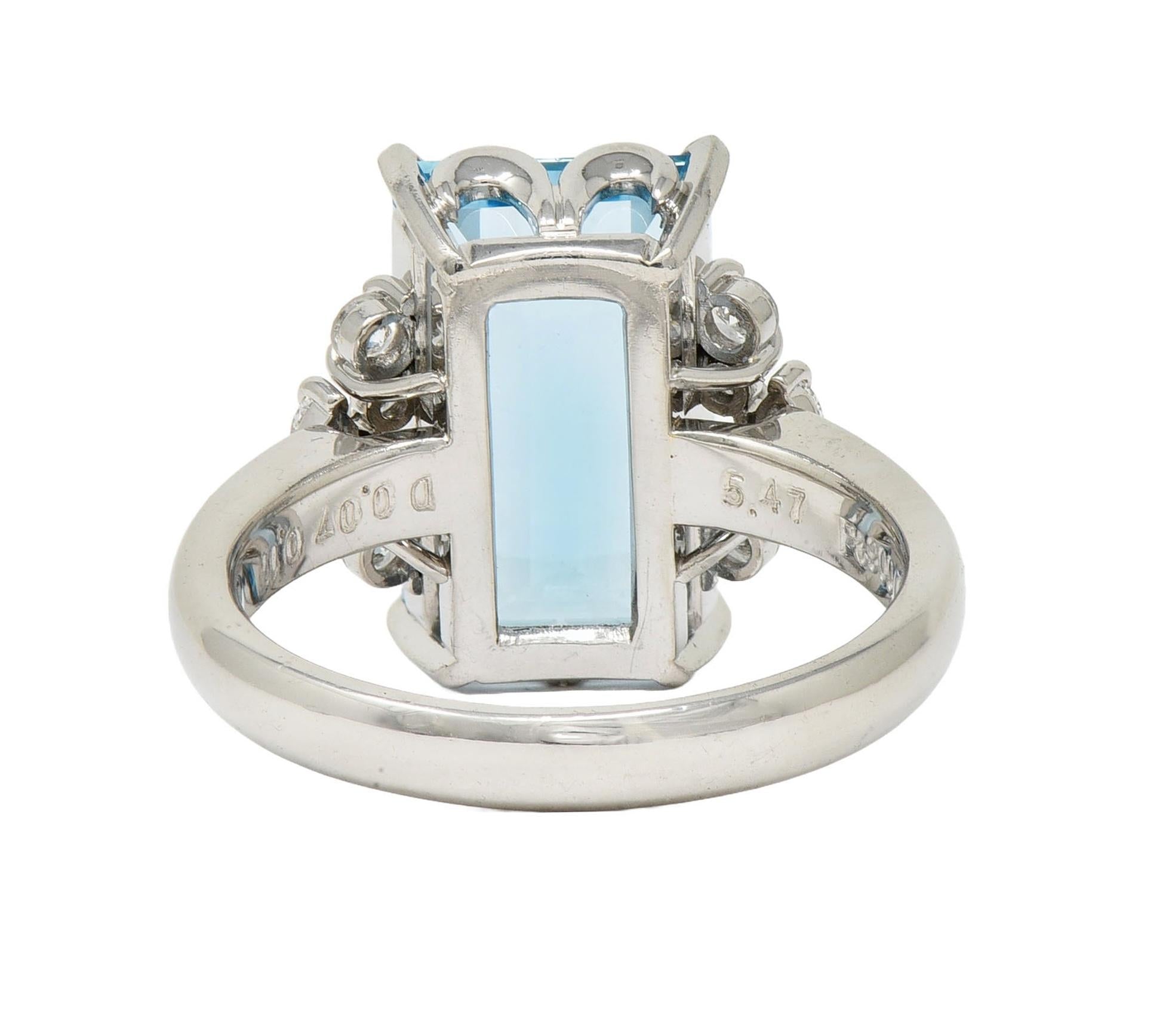 Contemporary 5.71 CTW Aquamarine Diamond Platinum Cluster Cocktail Ring