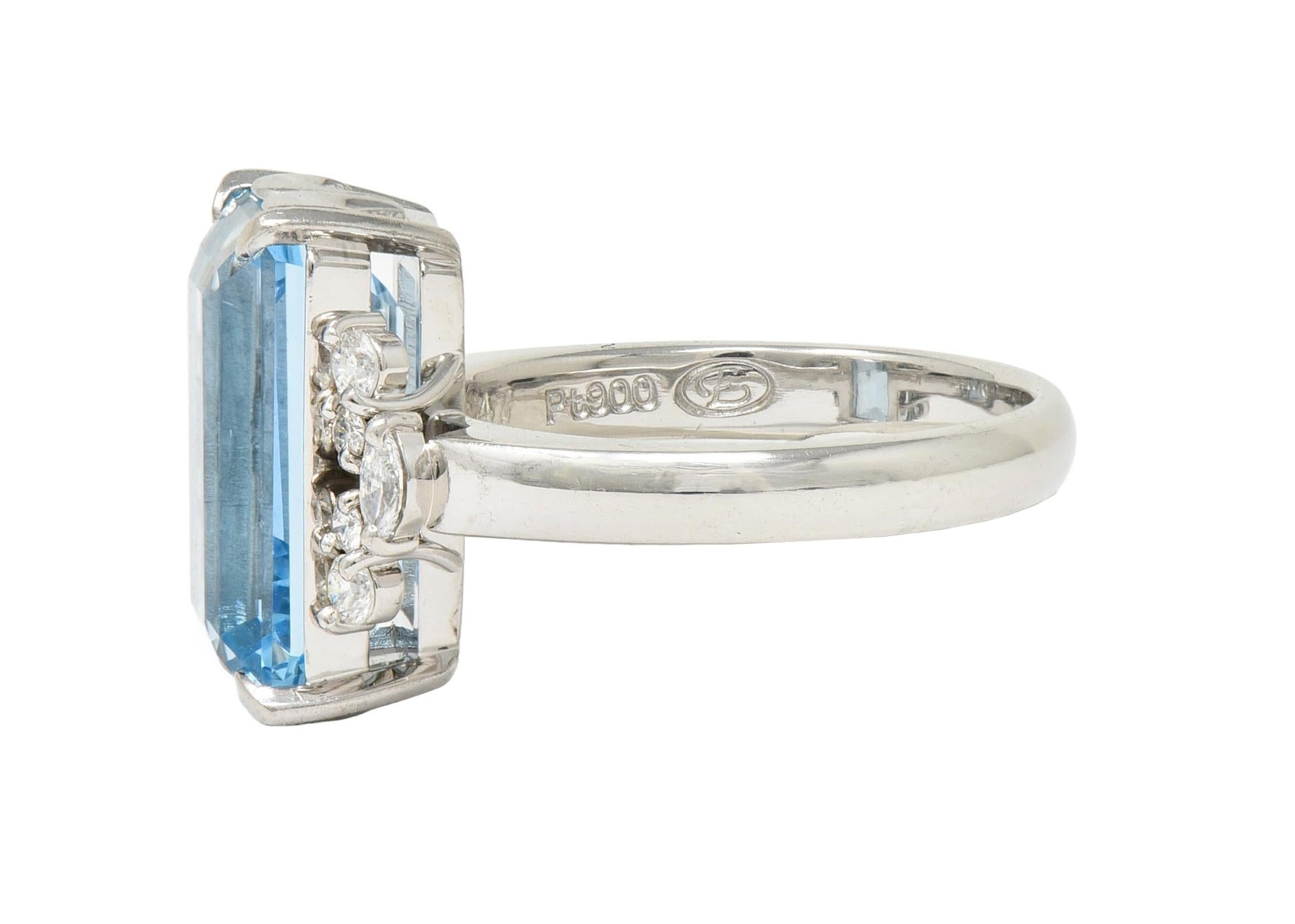 Contemporary 5.71 CTW Aquamarine Diamond Platinum Cluster Cocktail Ring