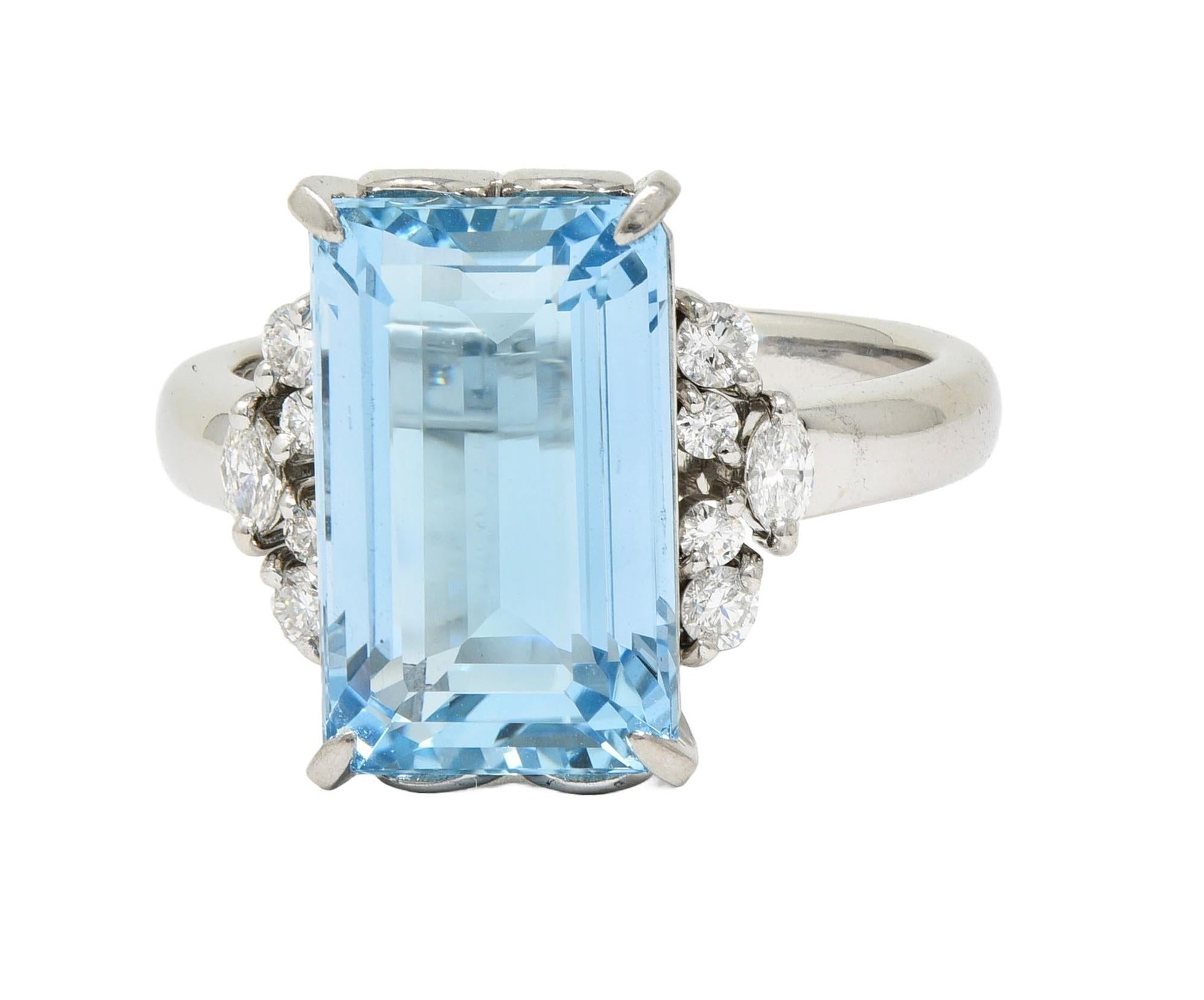 Contemporary 5.71 CTW Aquamarine Diamond Platinum Cluster Cocktail Ring