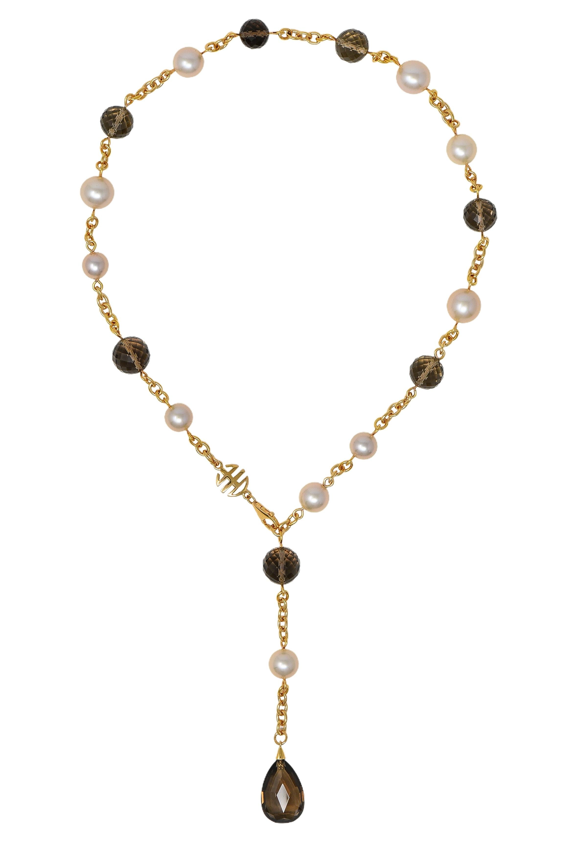 MiMi Milano Akoya Pearl Smoky Quartz 18K Gold Sartuoir Drop Necklace
