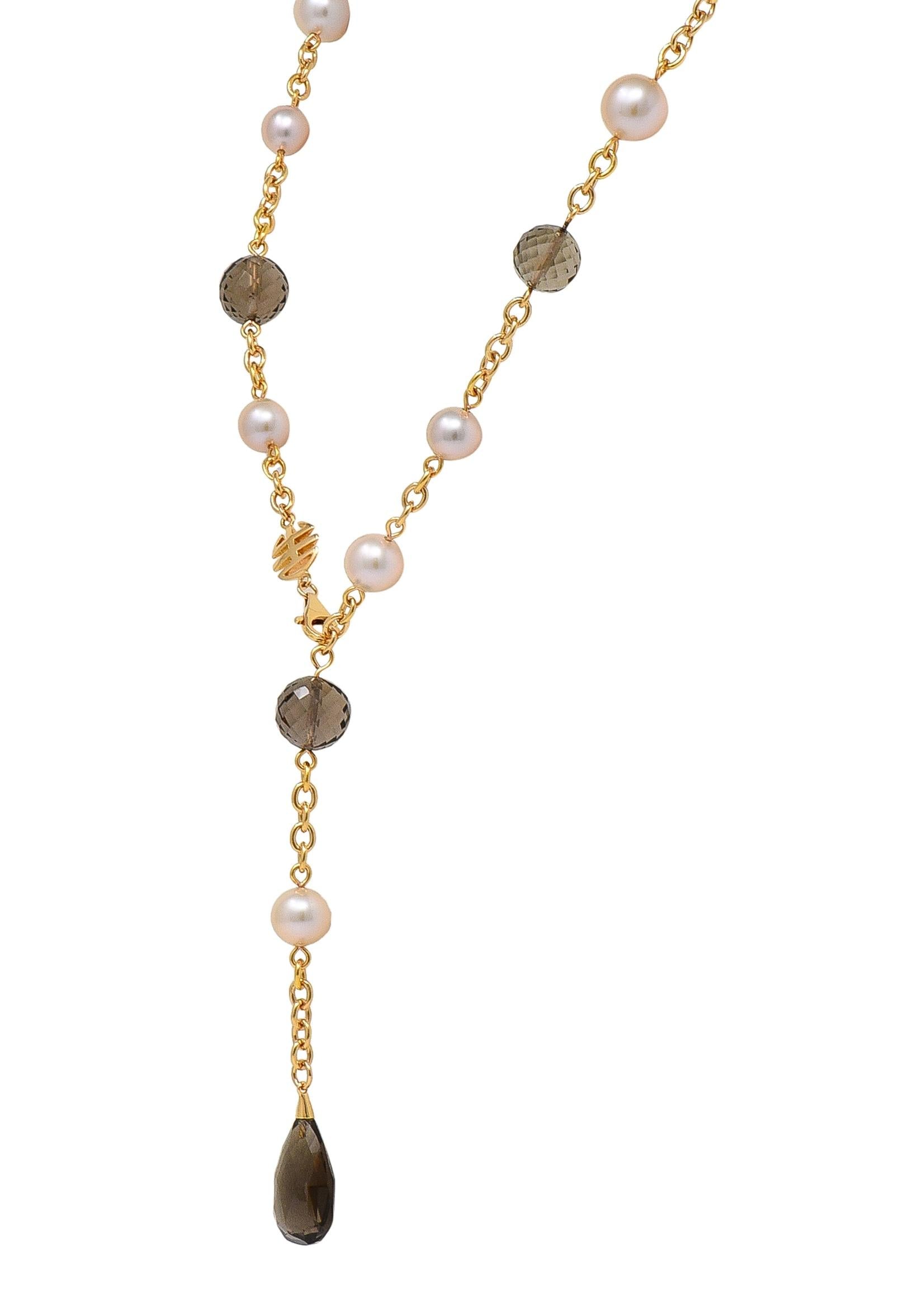 MiMi Milano Akoya Pearl Smoky Quartz 18K Gold Sartuoir Drop Necklace