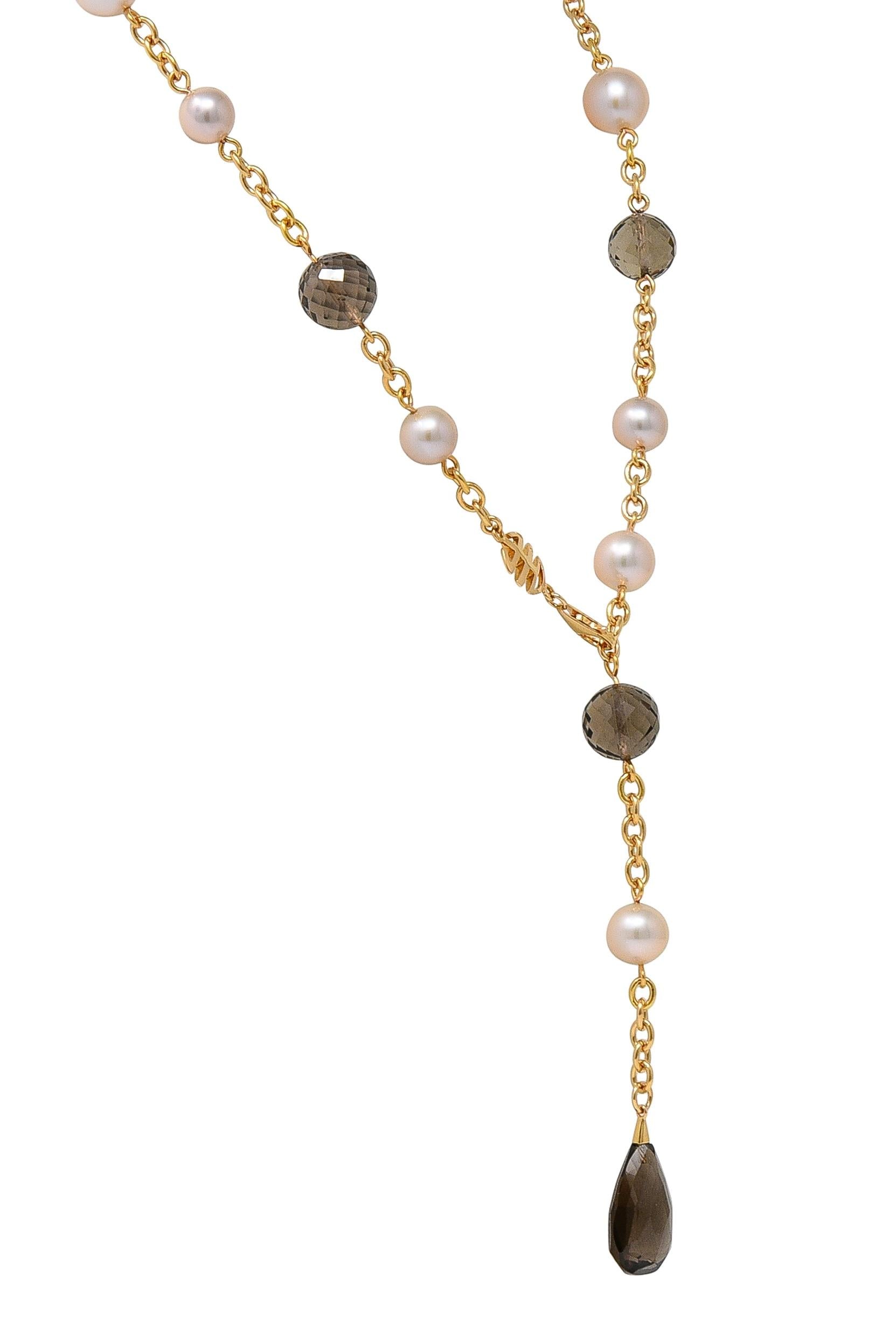 MiMi Milano Akoya Pearl Smoky Quartz 18K Gold Sartuoir Drop Necklace