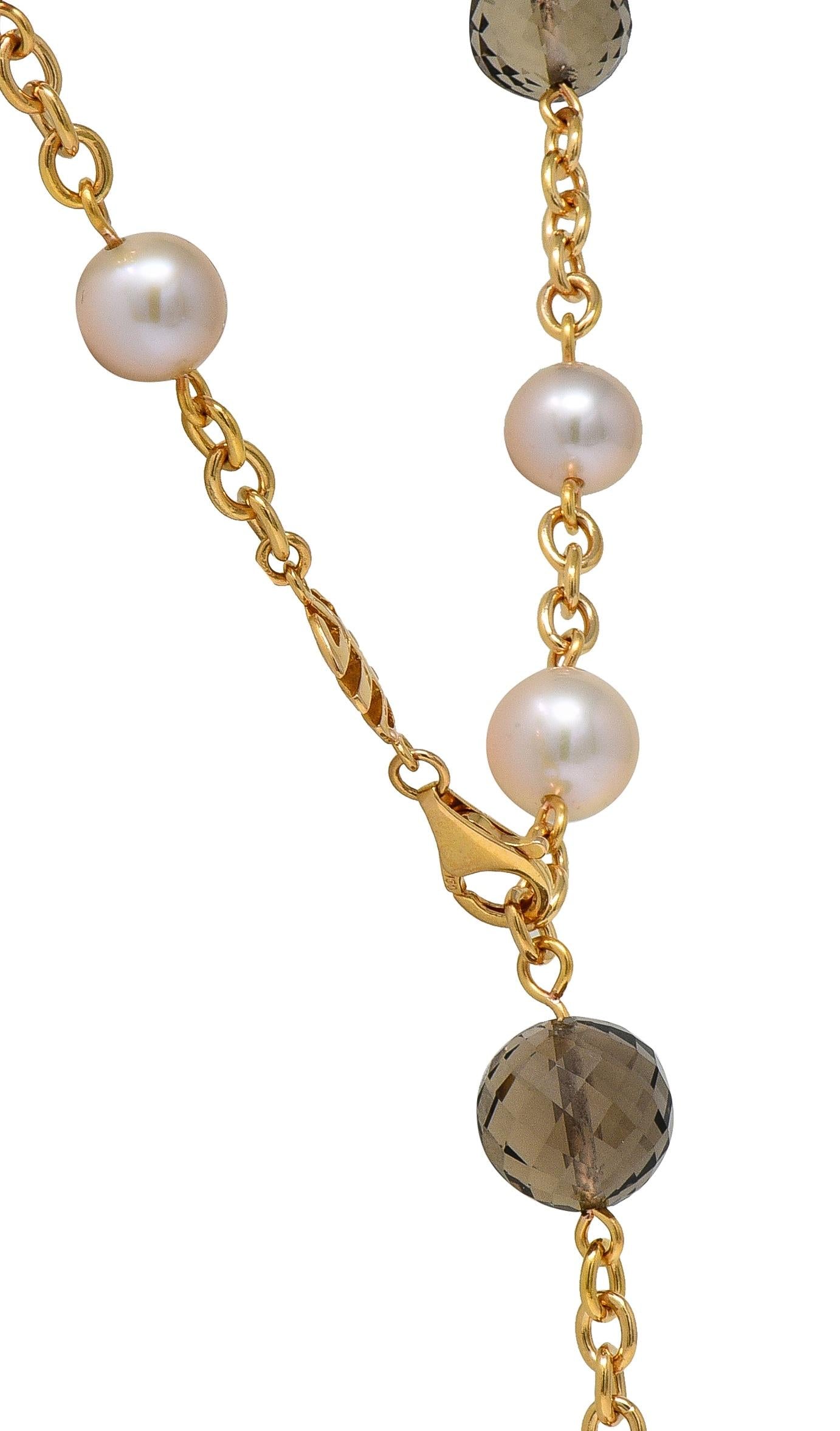 MiMi Milano Akoya Pearl Smoky Quartz 18K Gold Sartuoir Drop Necklace