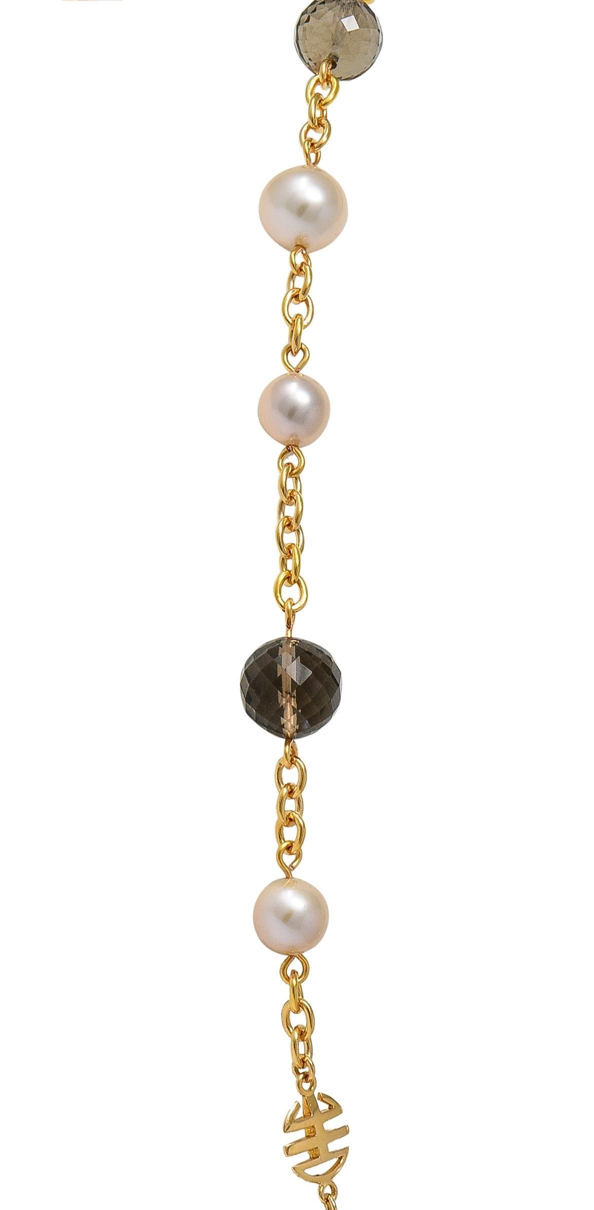 MiMi Milano Akoya Pearl Smoky Quartz 18K Gold Sartuoir Drop Necklace