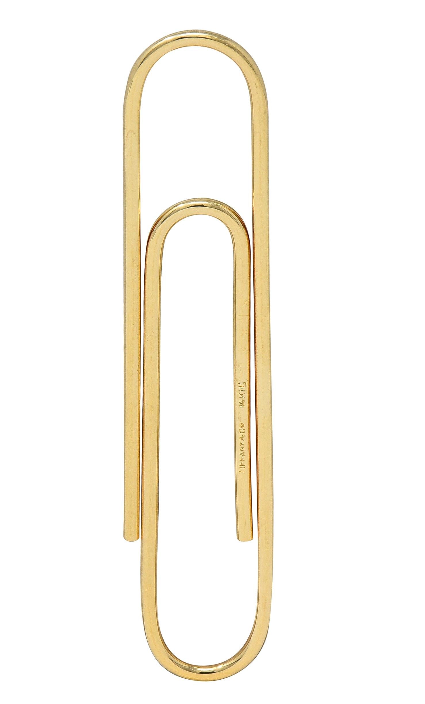 Tiffany & Co. 1980's 14 Karat Yellow Gold Vintage Large Paperclip Pendant