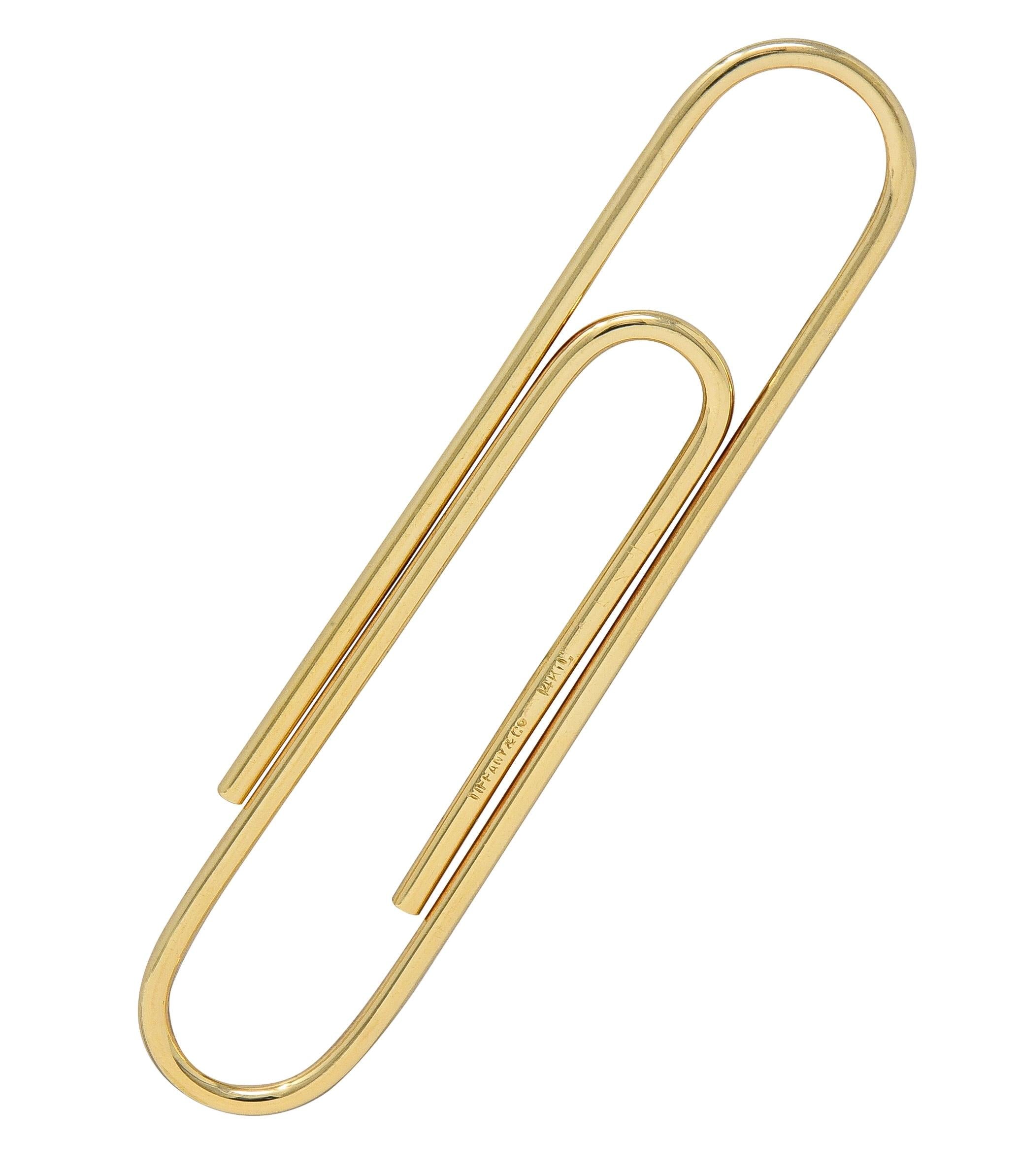 Tiffany & Co. 1980's 14 Karat Yellow Gold Vintage Large Paperclip Pendant