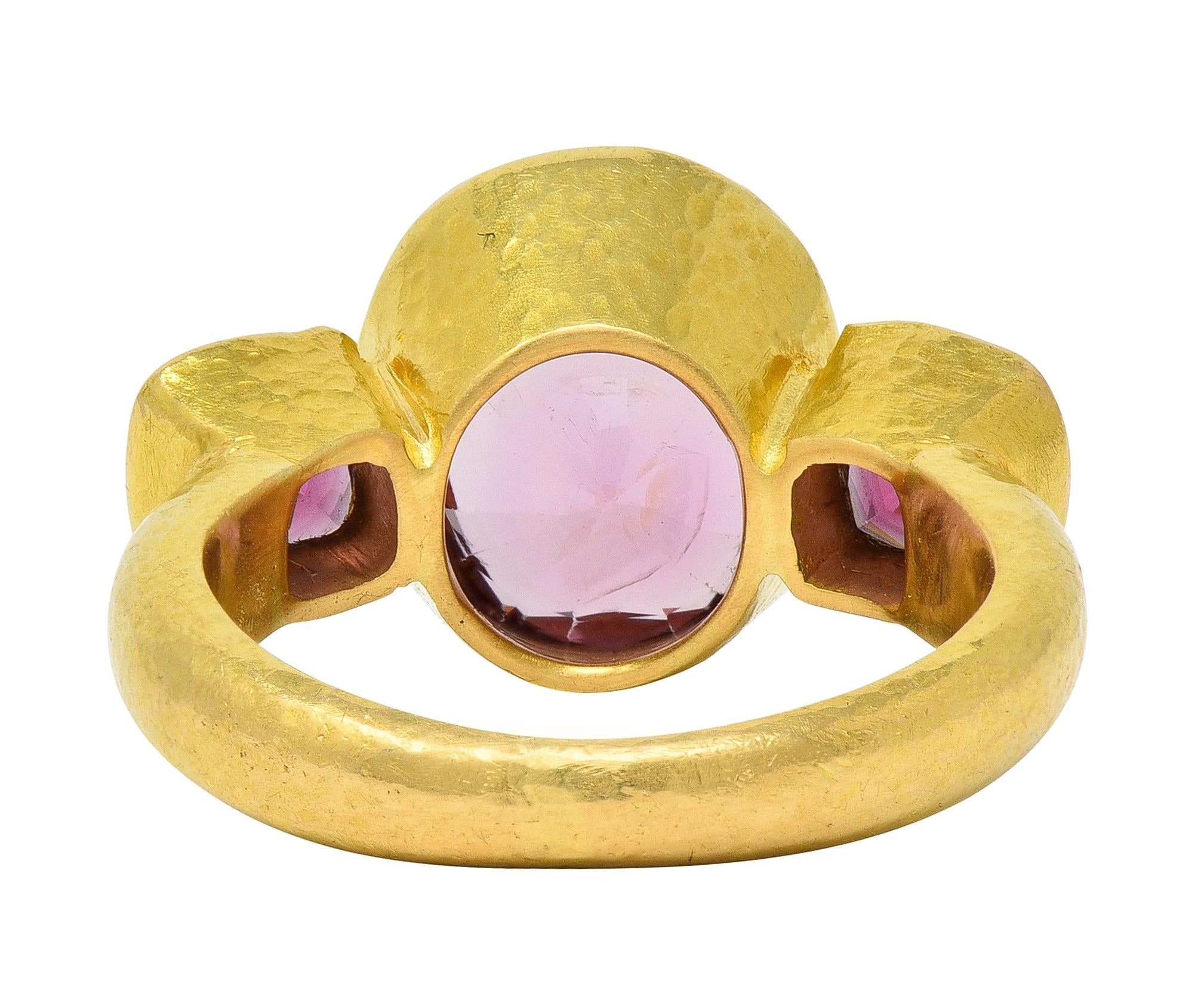 Elizabeth Locke Spinel Rhodolite Garnet 19 Karat Hammered Gold Gemstone Ring