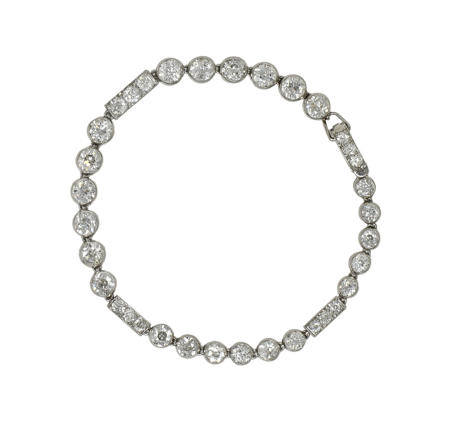 Art Deco 7.60 CTW Diamond Platinum Antique Line Bracelet