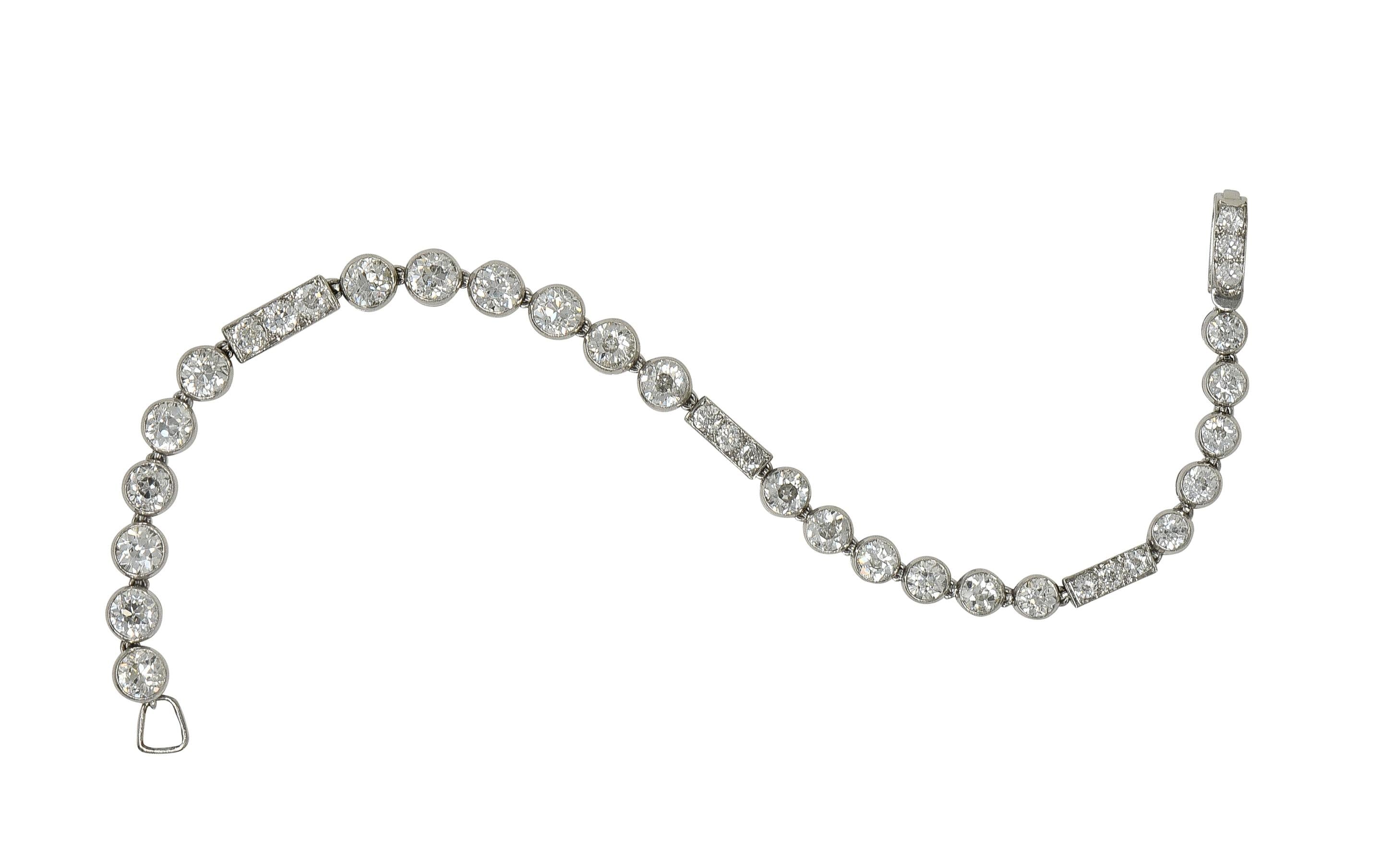 Art Deco 7.60 CTW Diamond Platinum Antique Line Bracelet